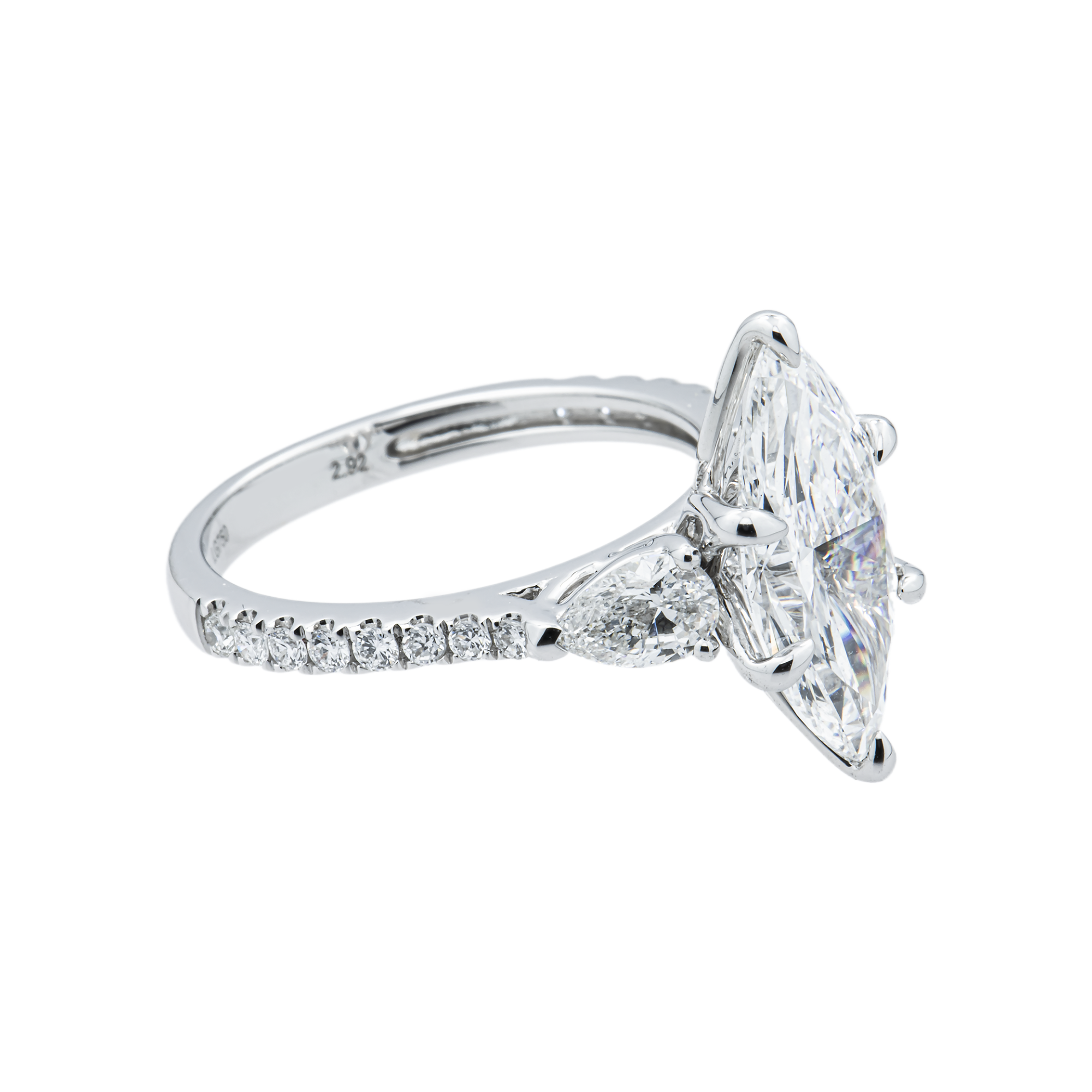 18K White Gold 2.92ct Marquise Diamond Engagement Ring 3.79ctw