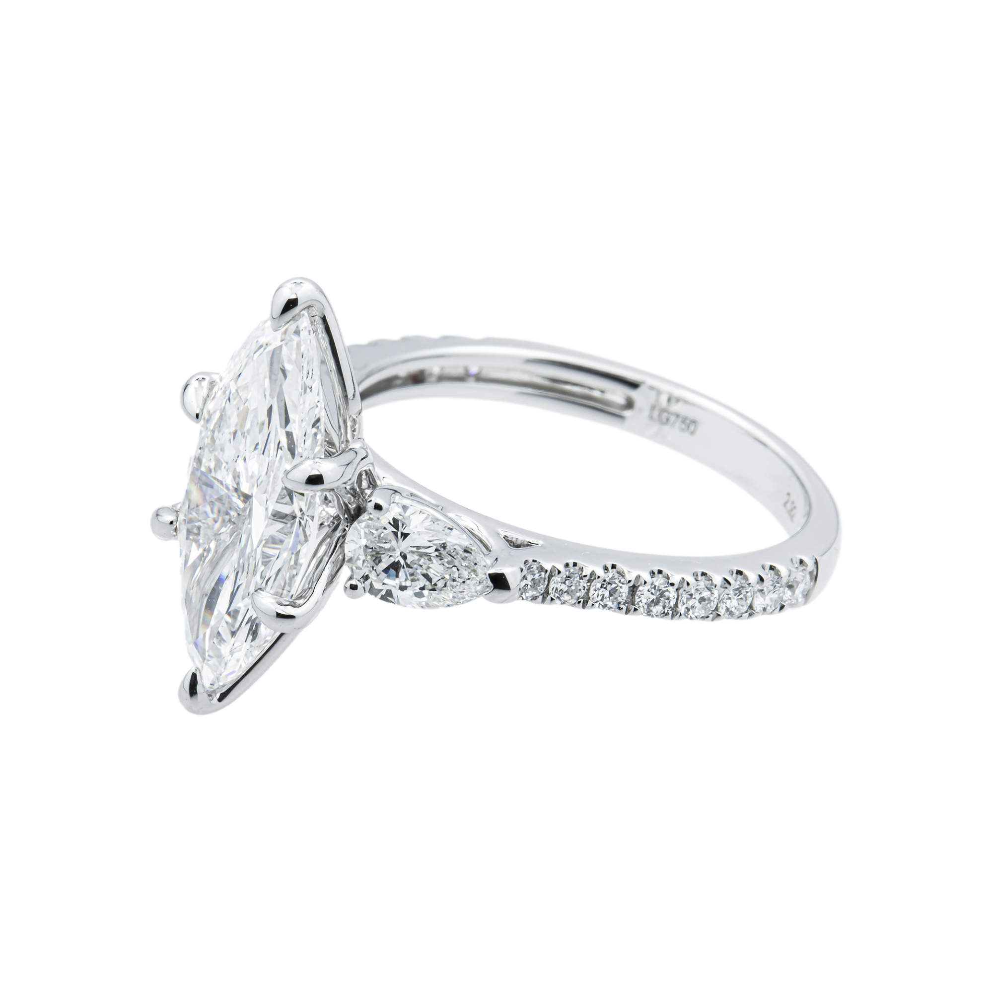 18K White Gold 2.92ct Marquise Diamond Engagement Ring 3.79ctw