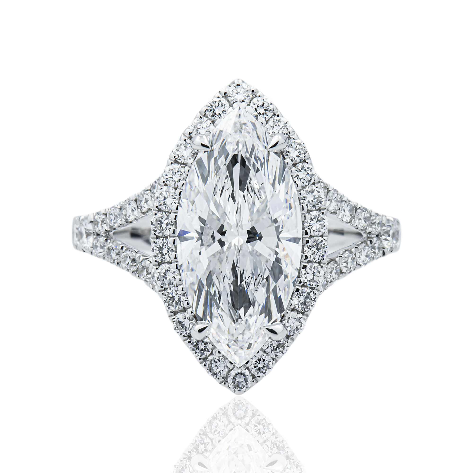 18K White Gold 2.77ct Marquise Diamond Engagement Ring 3.52ctw