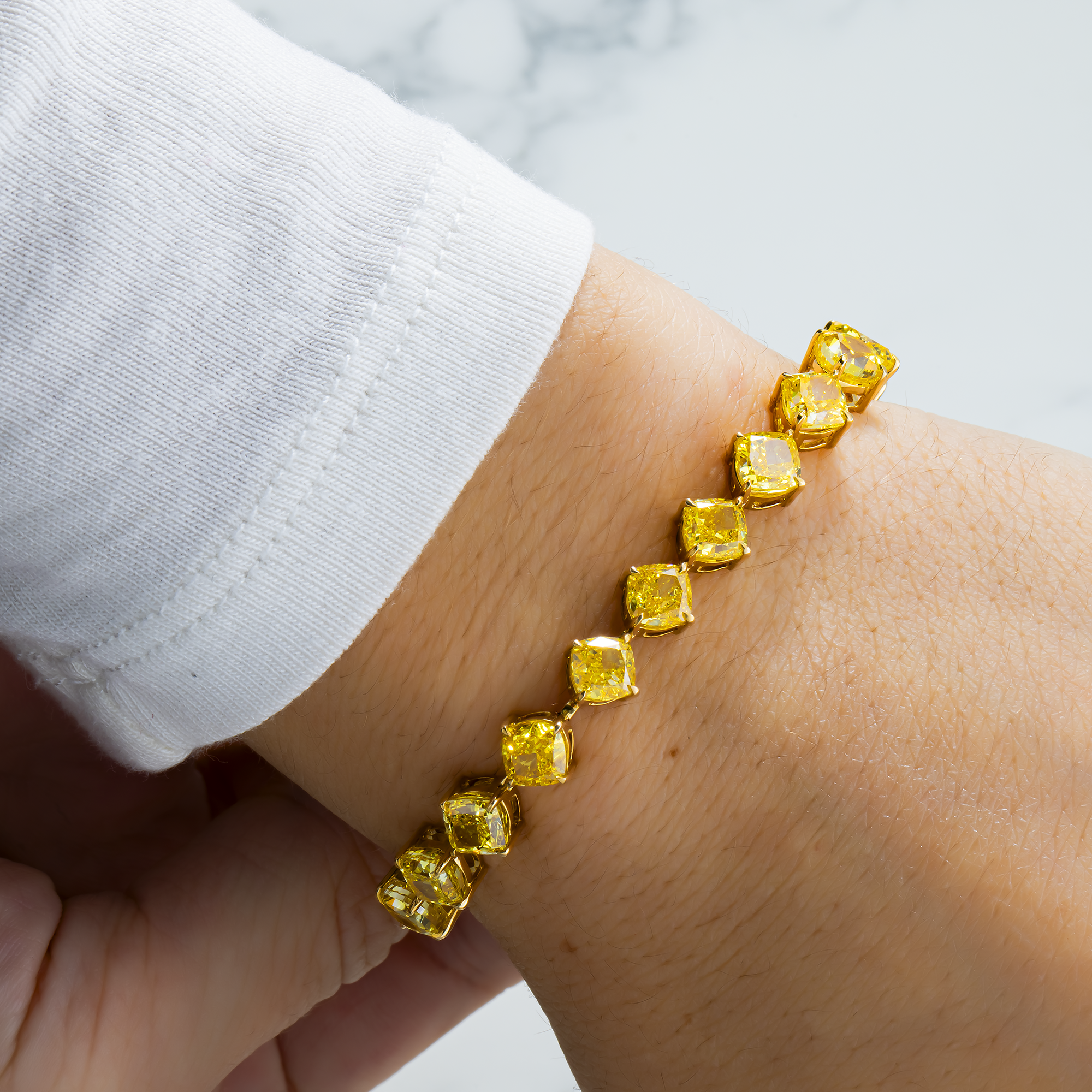 14K Yellow Gold Fancy Yellow Cushion Diamond Bracelet 24.73ct