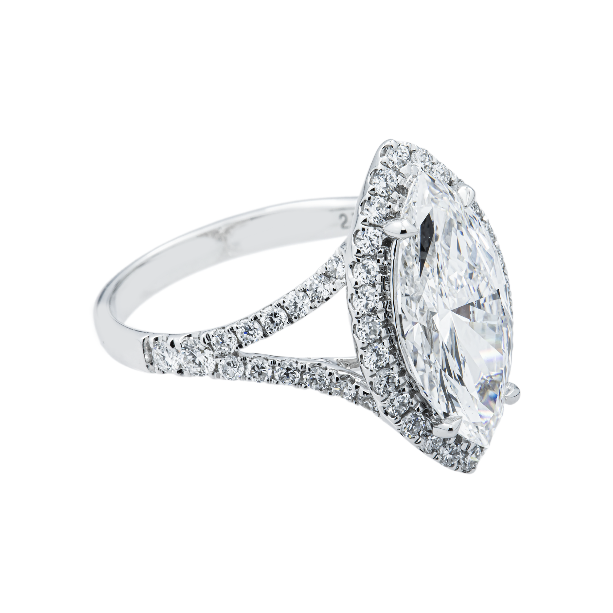 18K White Gold 2.77ct Marquise Diamond Engagement Ring 3.52ctw