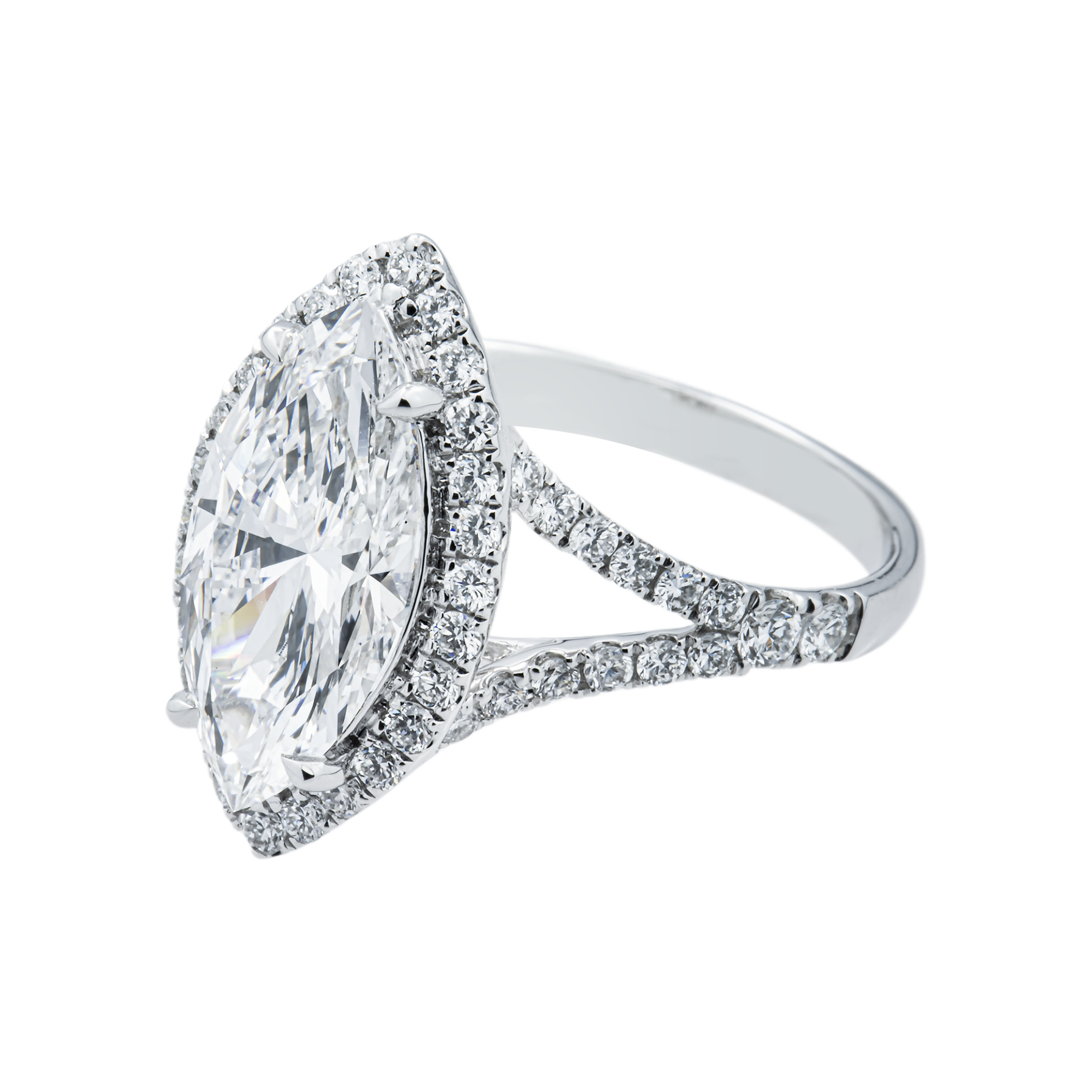 18K White Gold 2.77ct Marquise Diamond Engagement Ring 3.52ctw