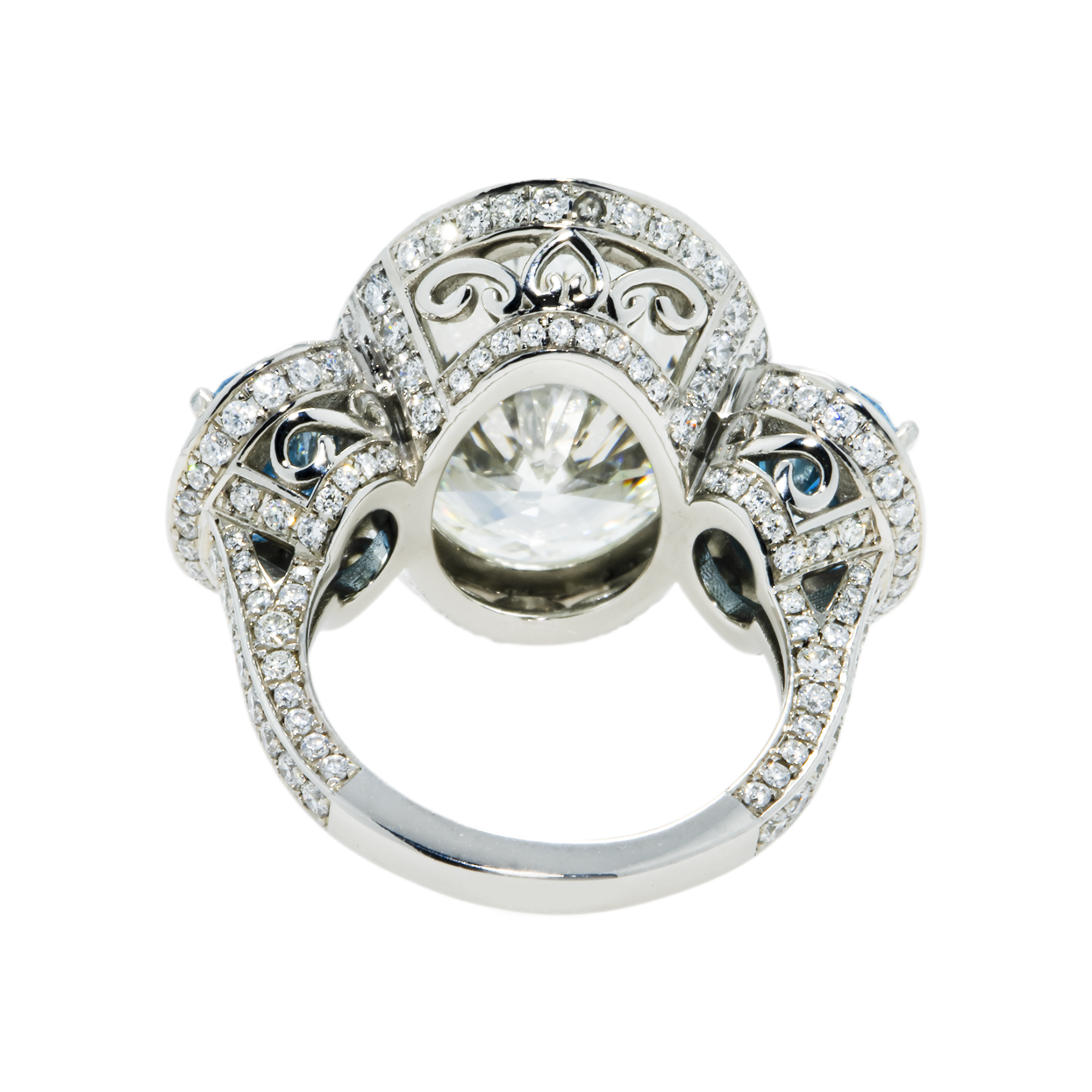 Platinum 13.14ct Oval Cut White & Fancy Blue Triple Diamond Ring 18.15ctw