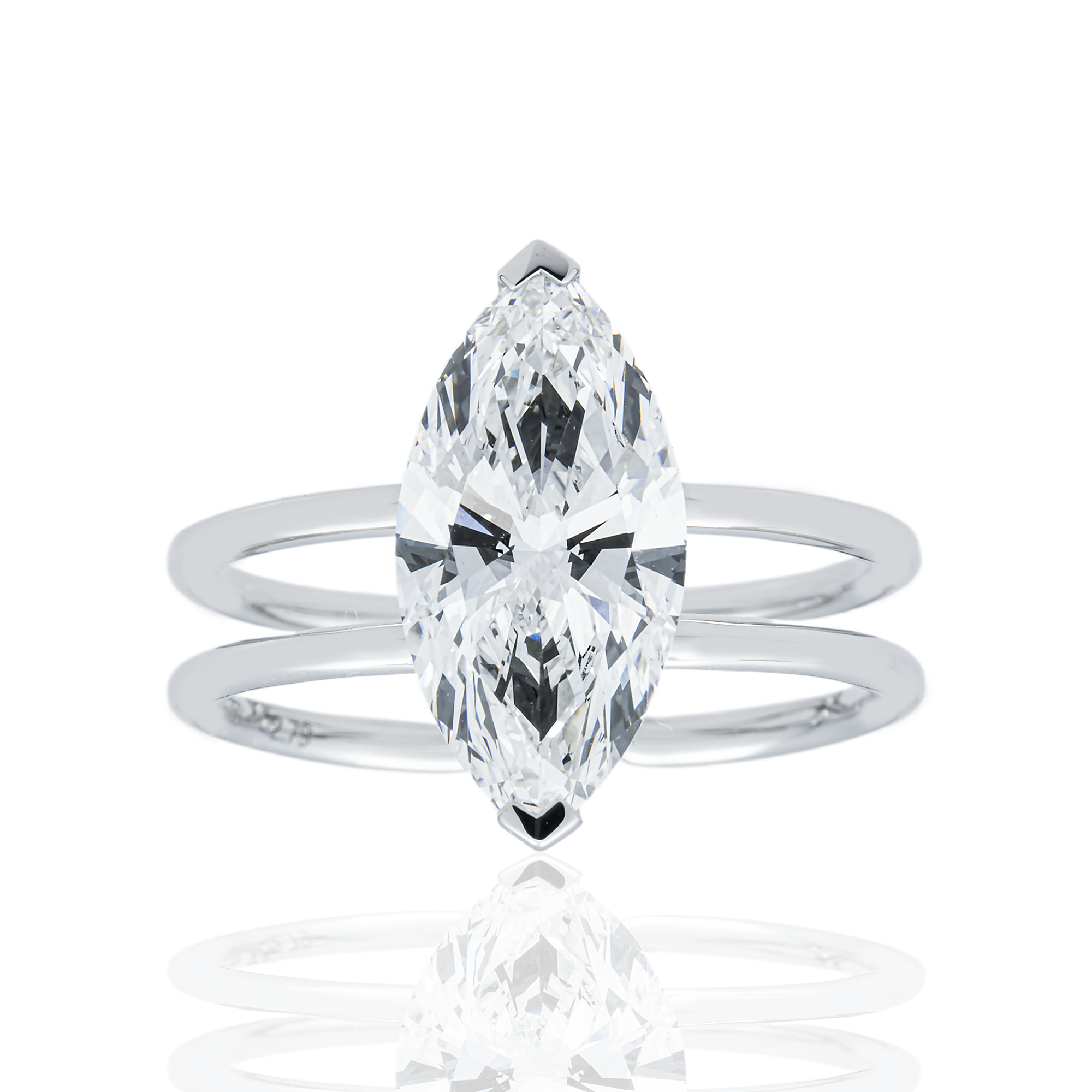 18K White Gold 2.79ct Marquise Diamond Engagement Ring 3.0ctw