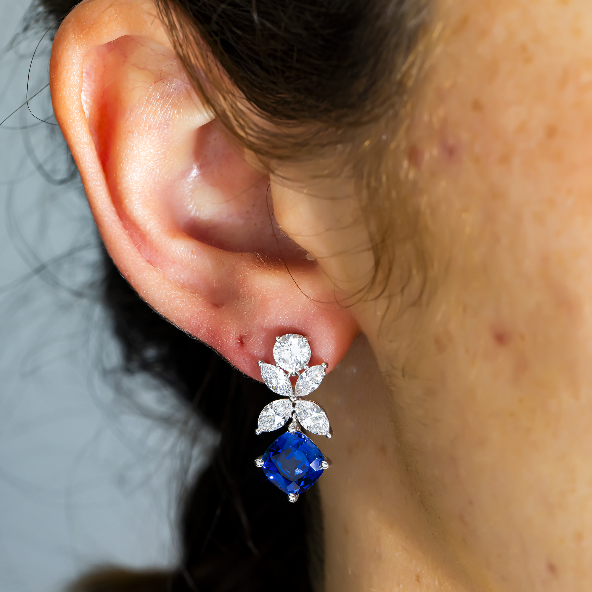 White Gold Sapphire & Diamond Drop Earrings 9.63ctw