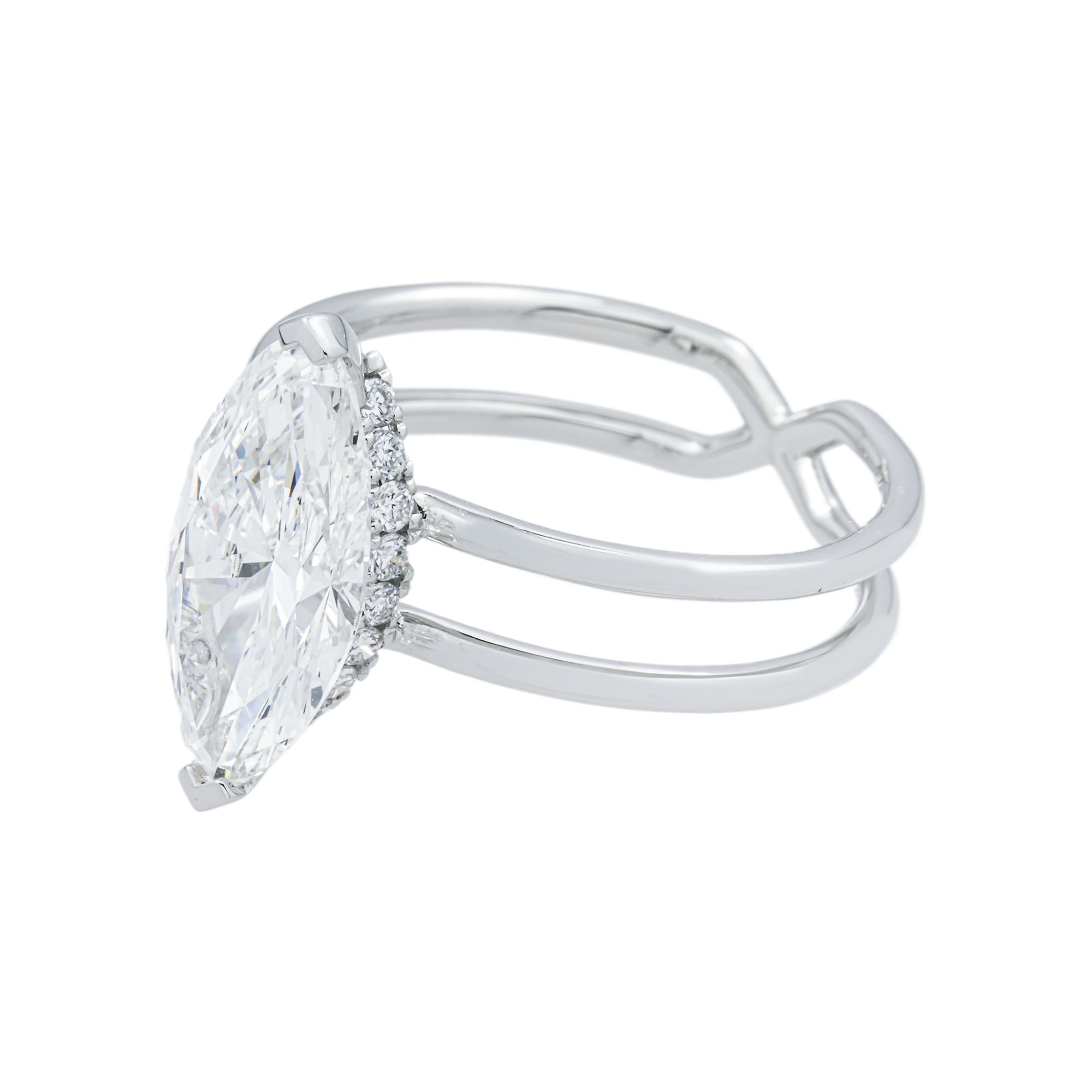 18K White Gold 2.79ct Marquise Diamond Engagement Ring 3.0ctw