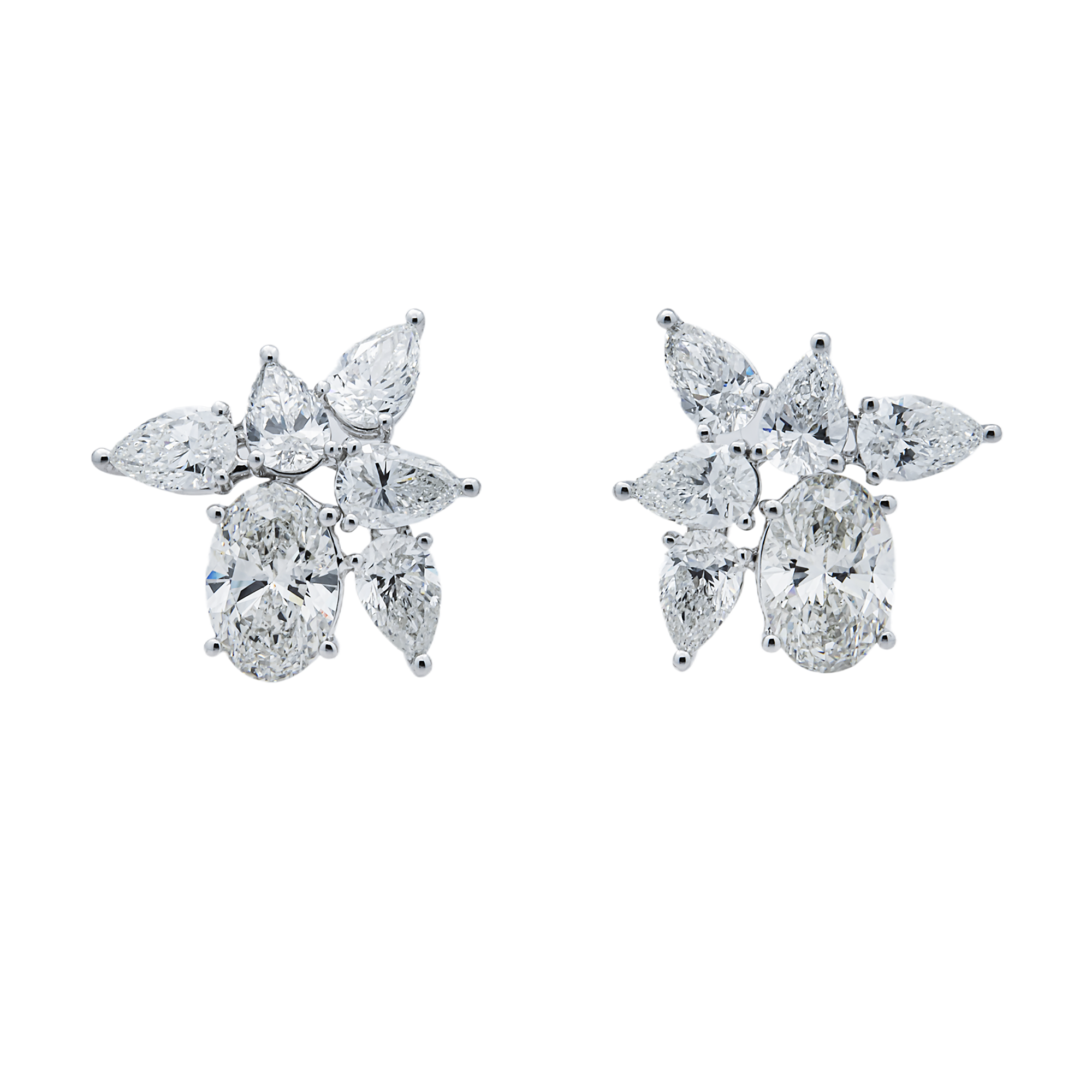 White Gold Oval & Pear Diamond Cluster Stud Earrings 5.25ctw