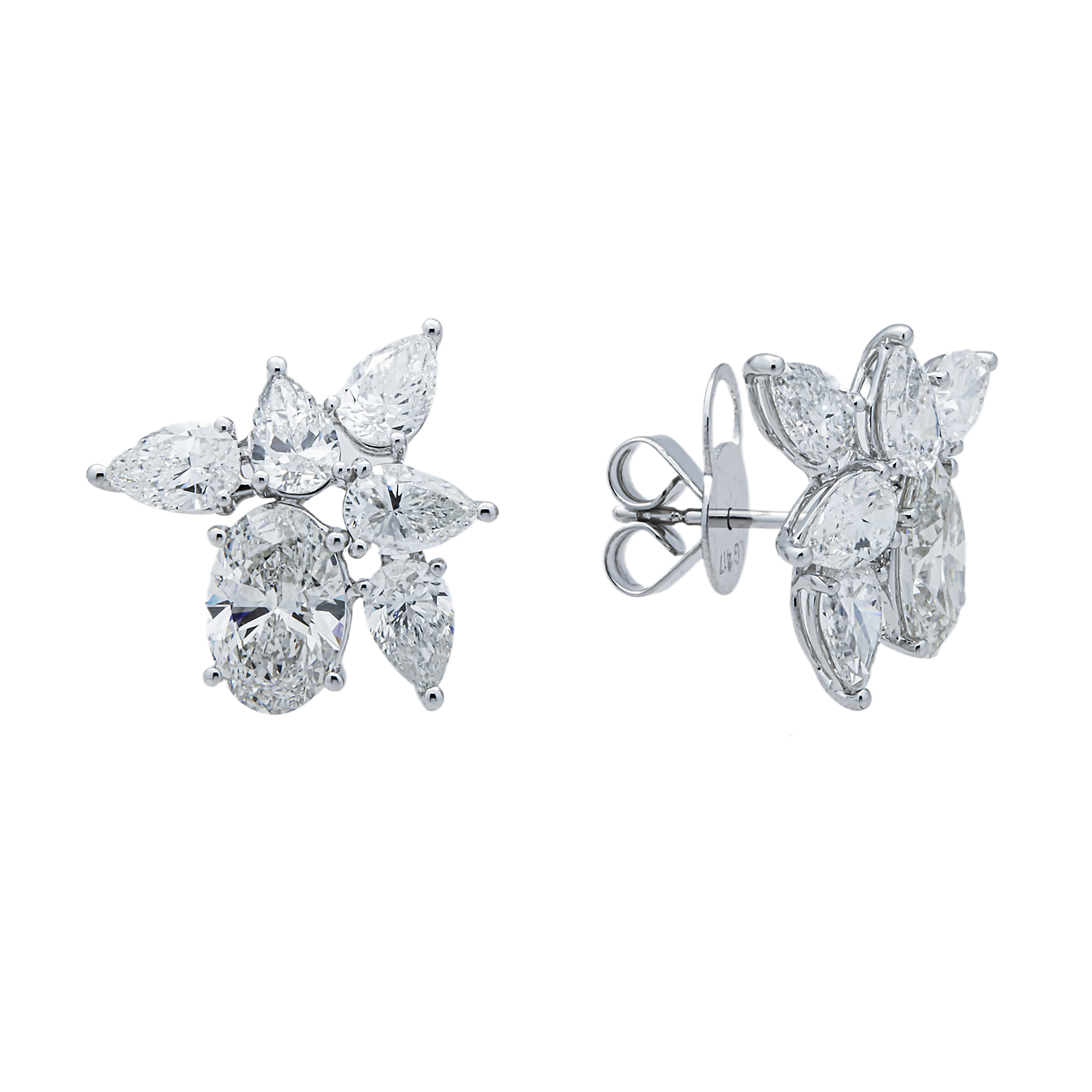 White Gold Oval & Pear Diamond Cluster Stud Earrings 5.25ctw