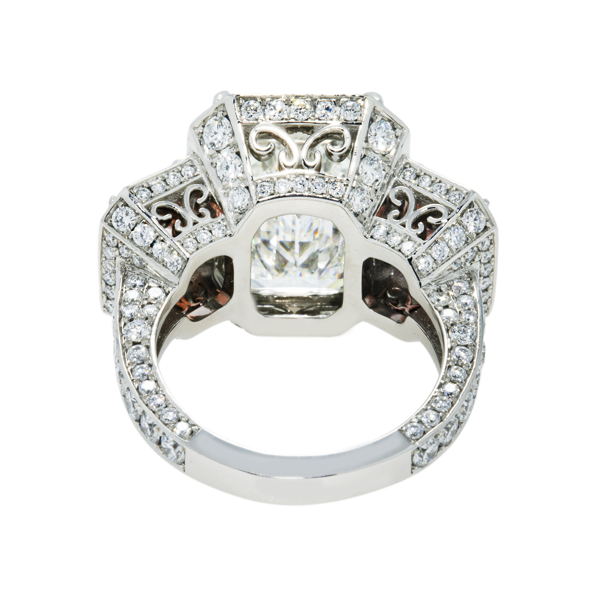 Platinum 10.24ct Emerald White & Fancy Pink Triple Diamond Ring 15.48ctw