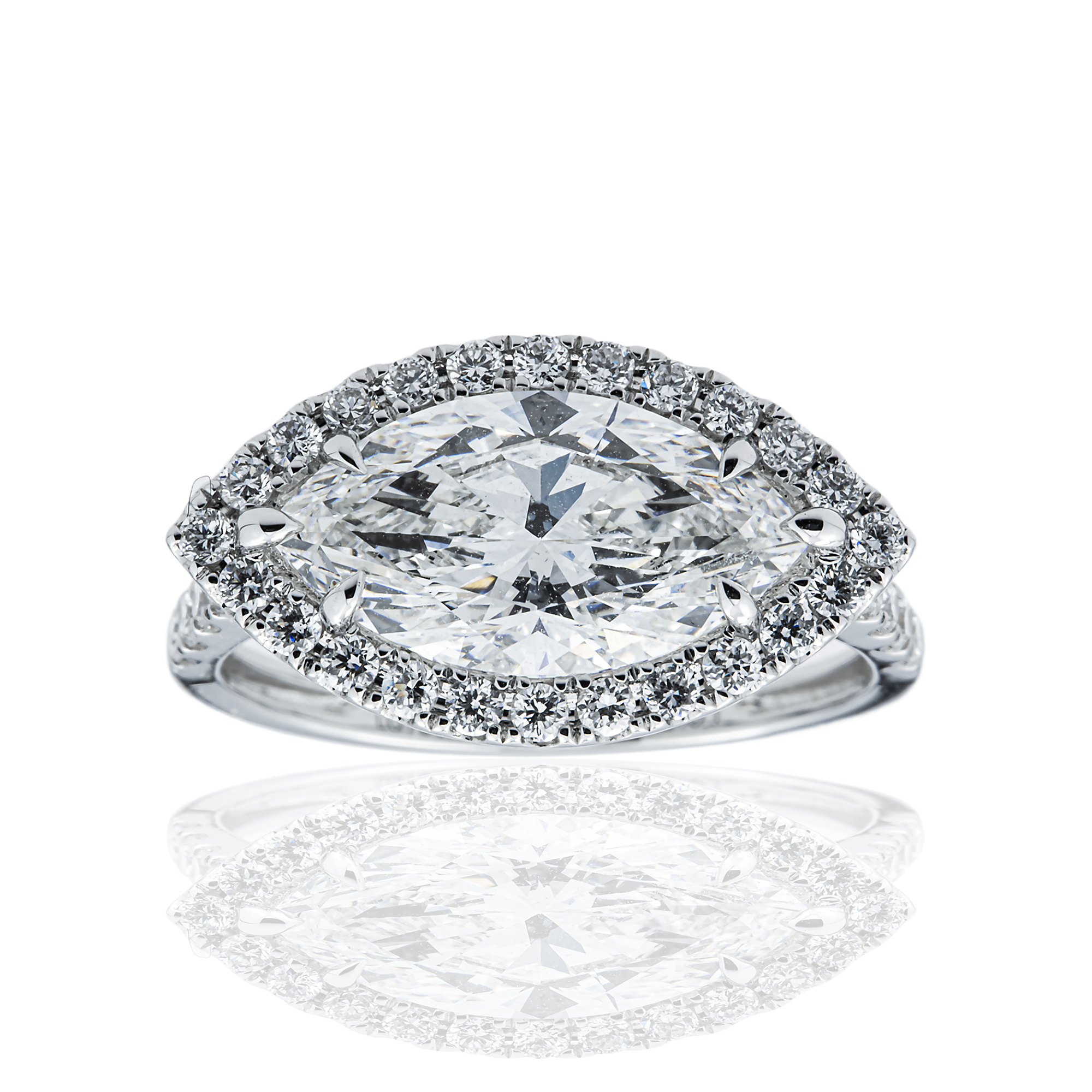 18K White Gold 2.91ct Marquise Diamond Engagement Ring 3.45ctw