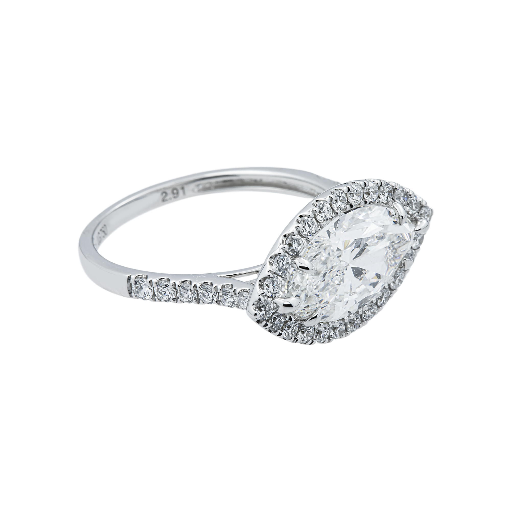 18K White Gold 2.91ct Marquise Diamond Engagement Ring 3.45ctw