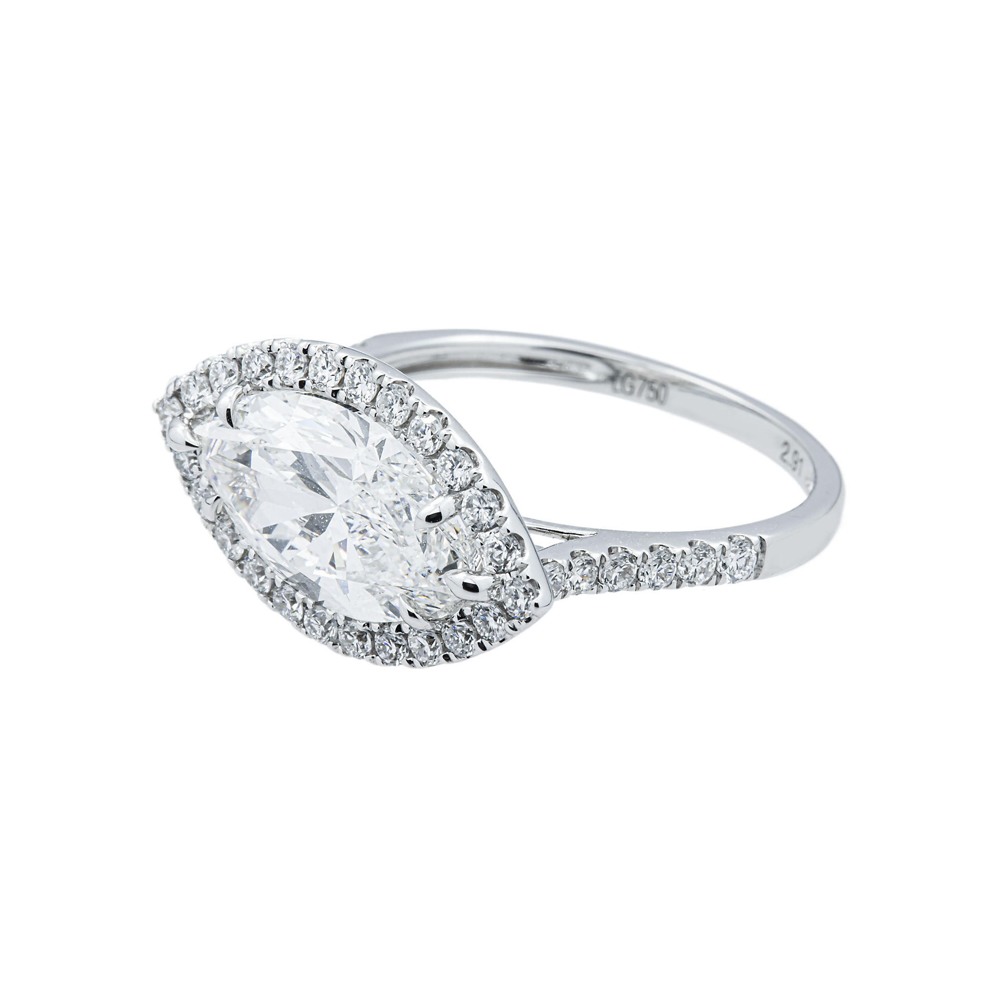 18K White Gold 2.91ct Marquise Diamond Engagement Ring 3.45ctw