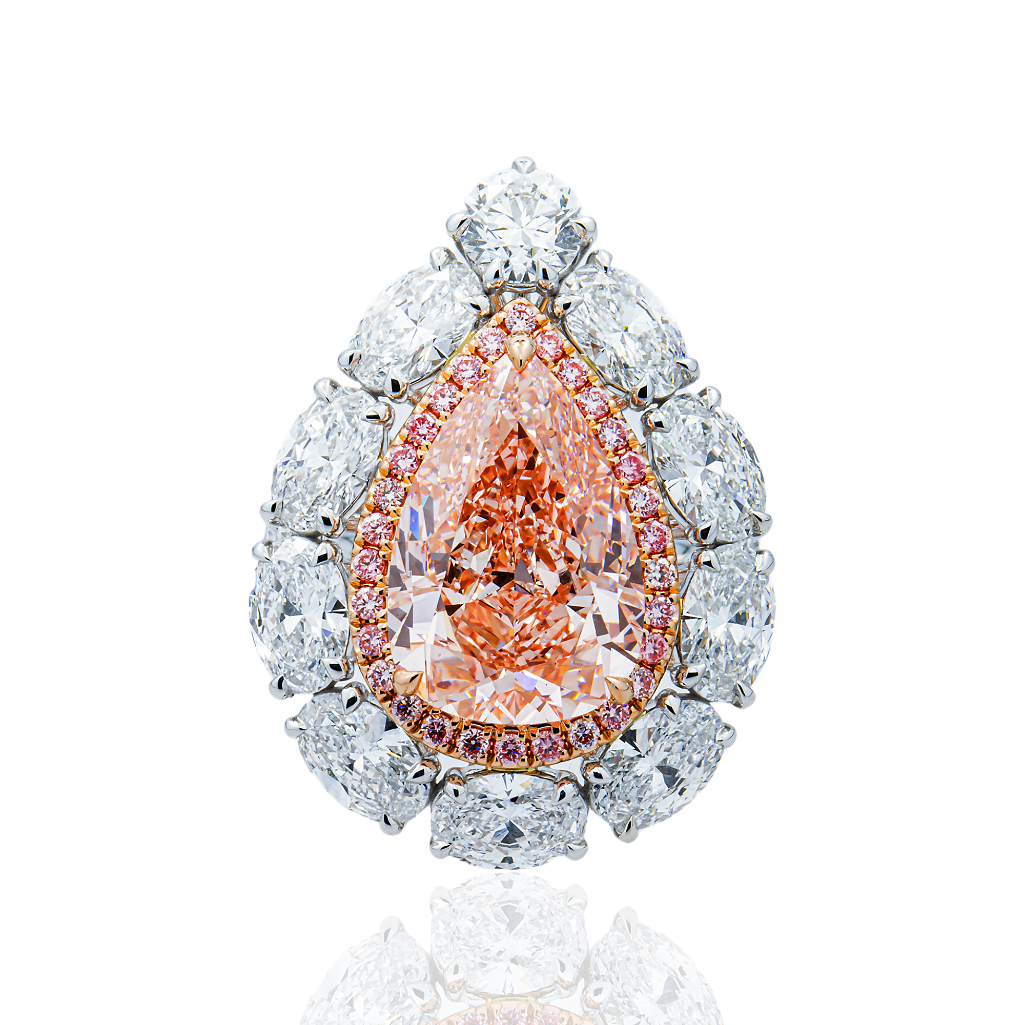 18K White Gold 7.05ct Pear Fancy Pink Diamond Ring 12.54ctw