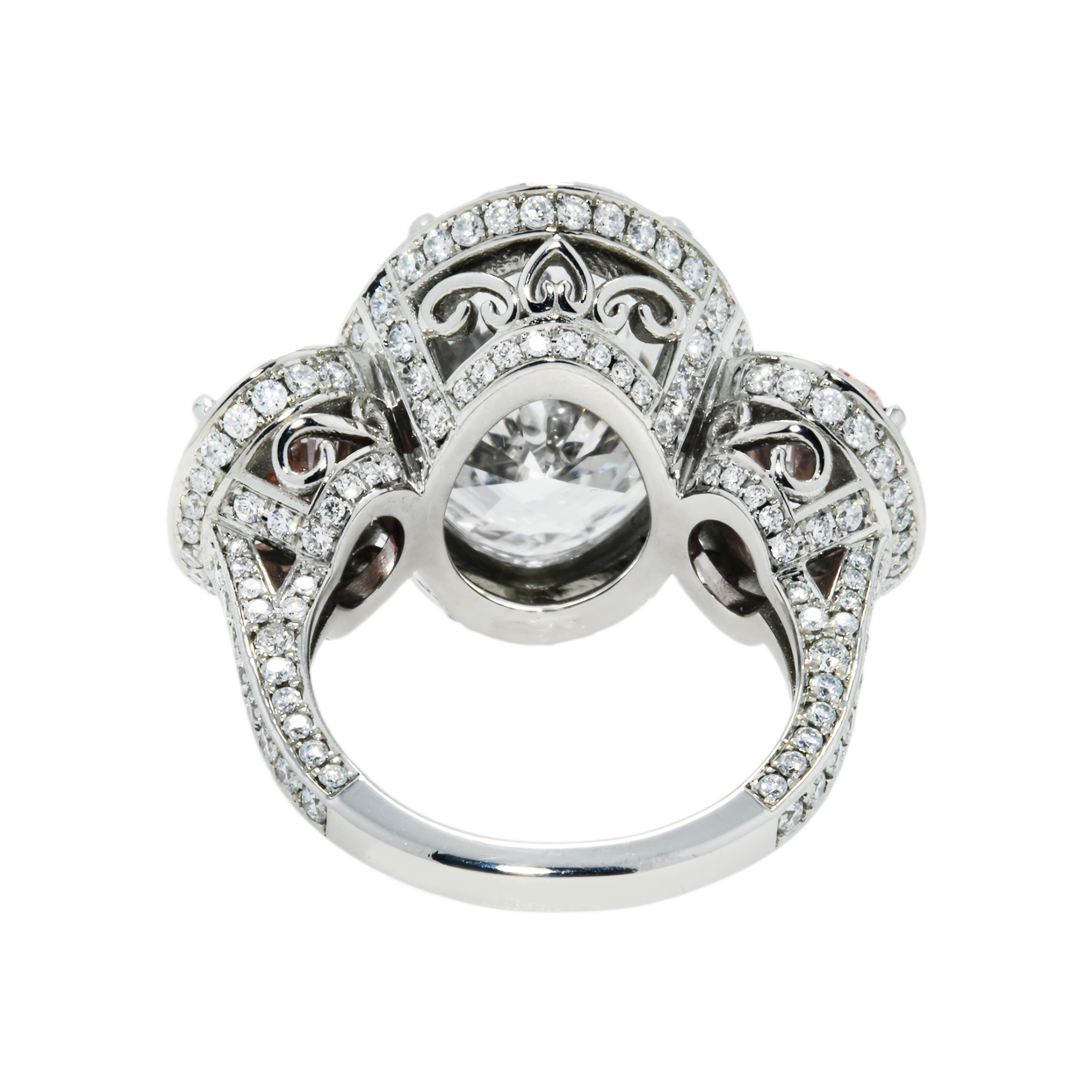 Platinum 10.61ct Oval Cut White & Fancy Pink Triple Diamond Ring 15.45ctw