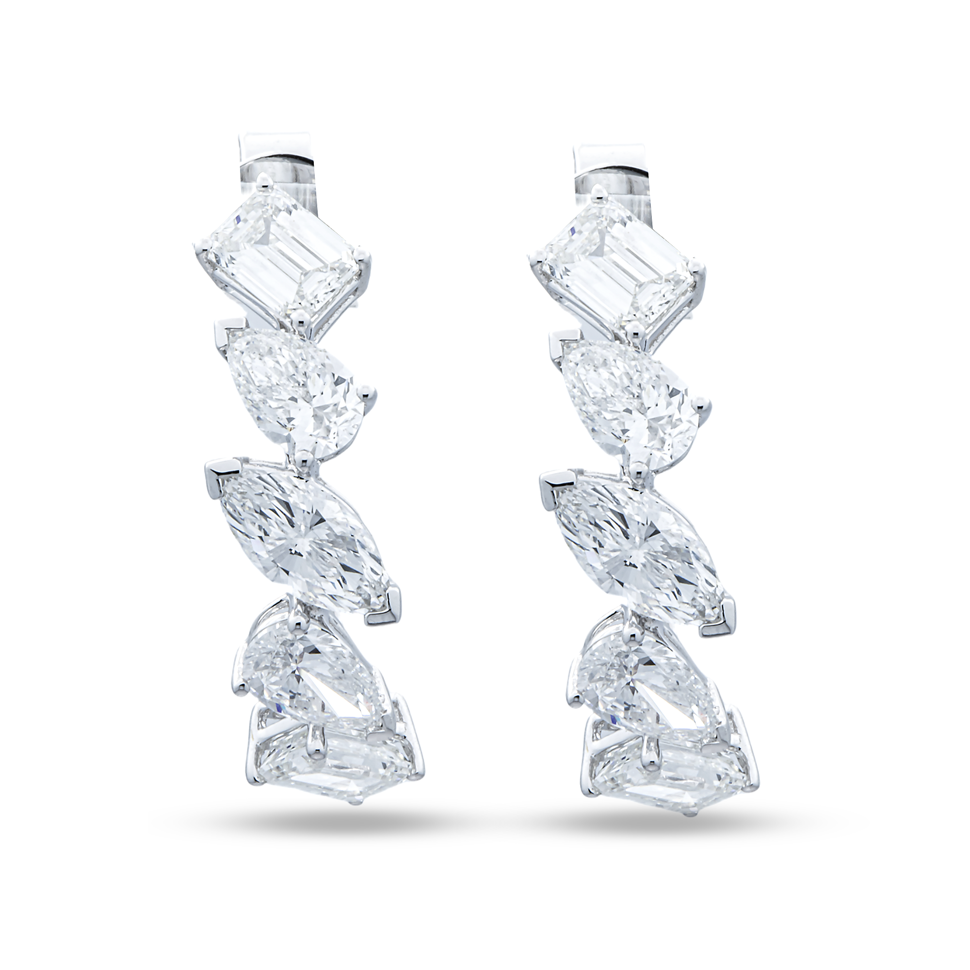 White Gold Multi Shape Diamond Drop Earrings 5.21ctw