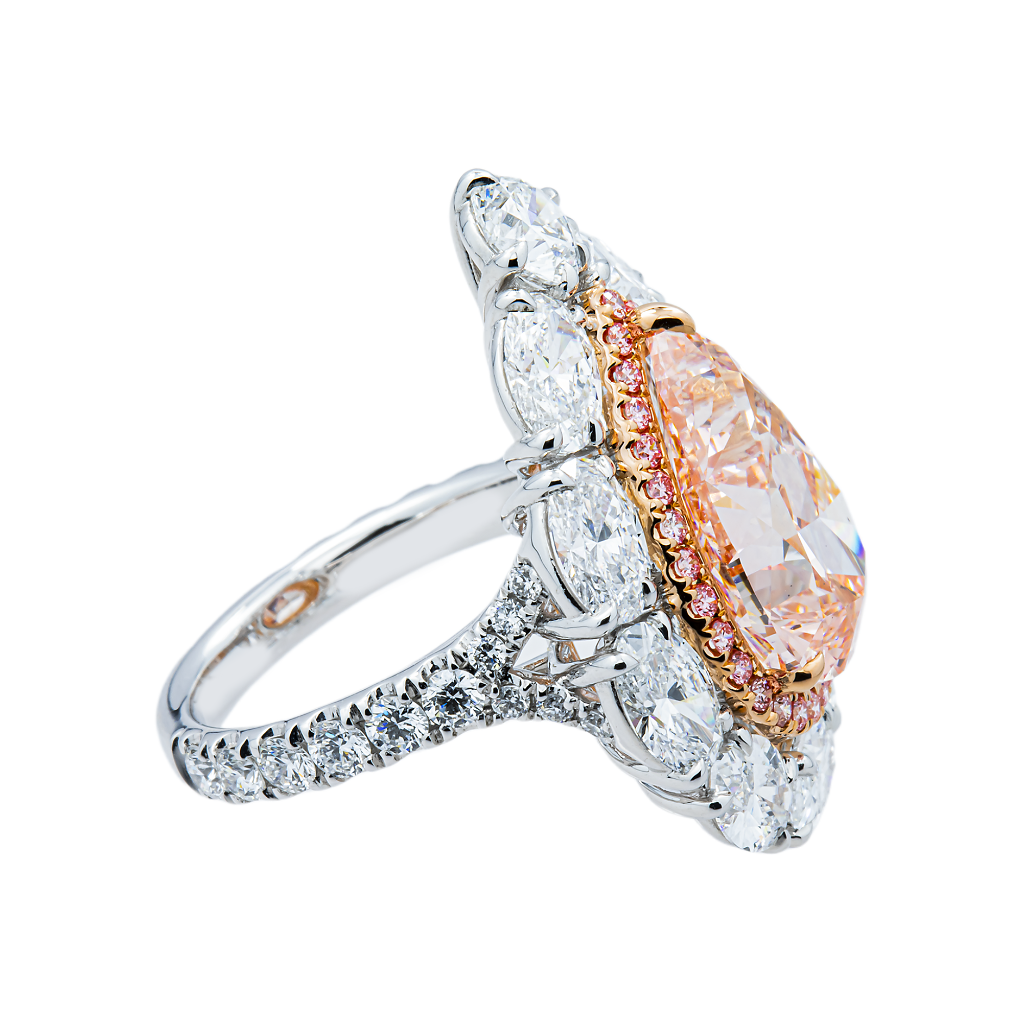 18K White Gold 7.05ct Pear Fancy Pink Diamond Ring 12.54ctw