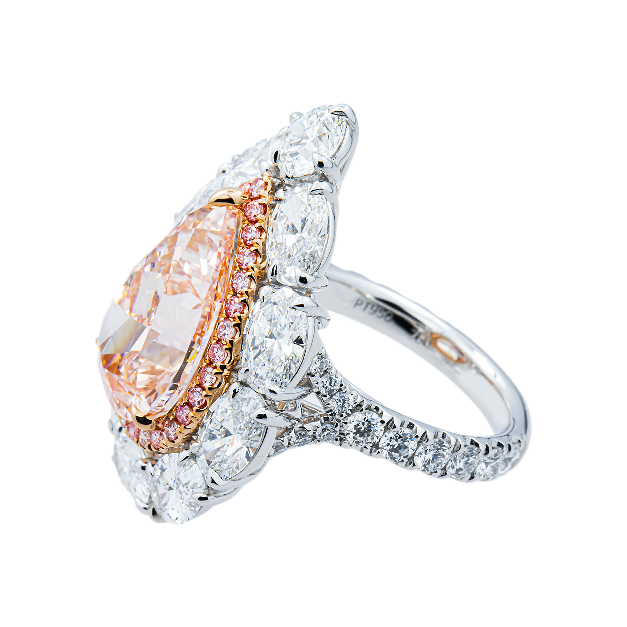 18K White Gold 7.05ct Pear Fancy Pink Diamond Ring 12.54ctw