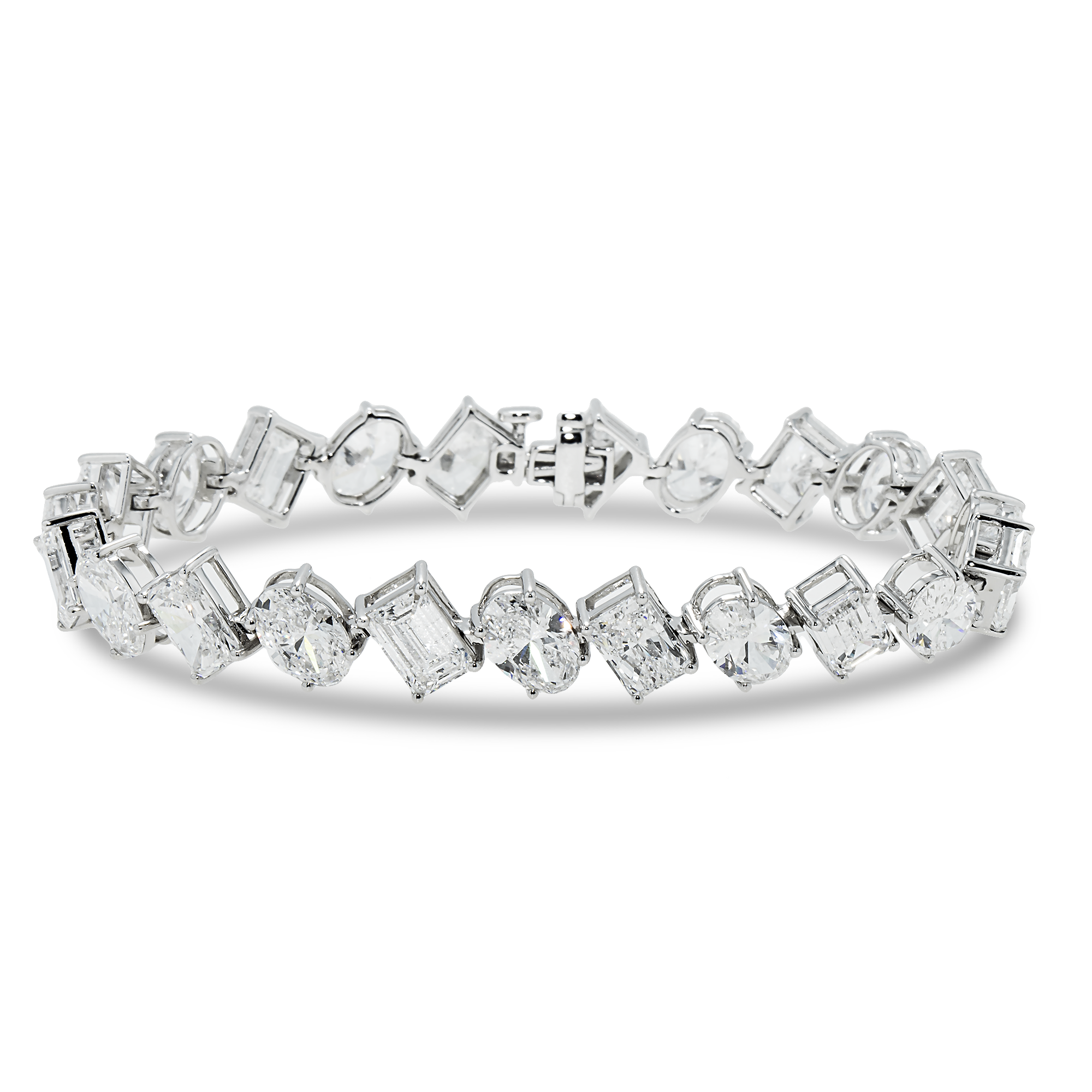 14K White Gold Oval, Emerald & Radiant Cut Diamond Bracelet 23.23ct