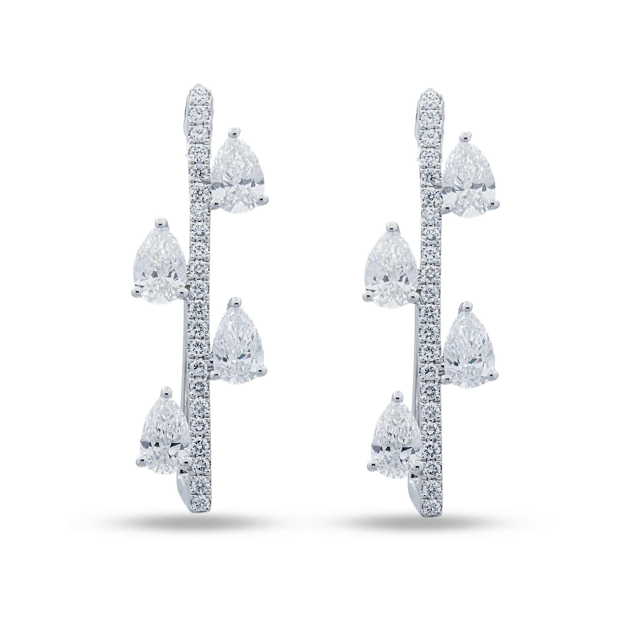 White Gold Pear & Round Diamond Drop Earring 4.15ctw