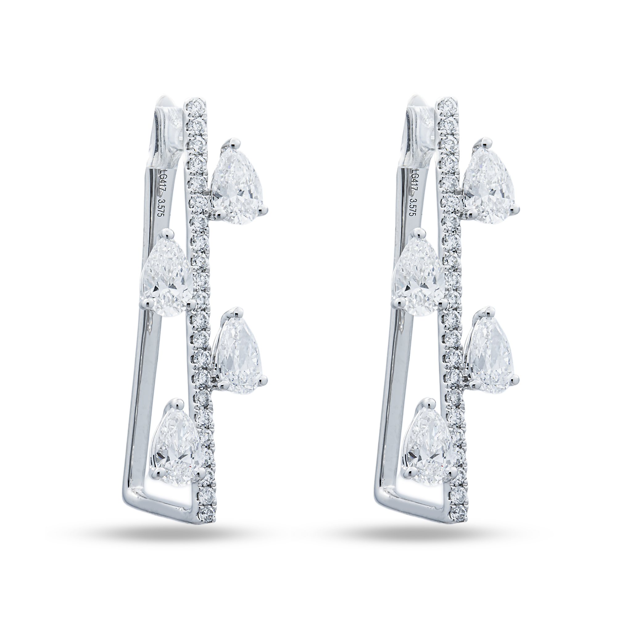 White Gold Pear & Round Diamond Drop Earring 4.15ctw