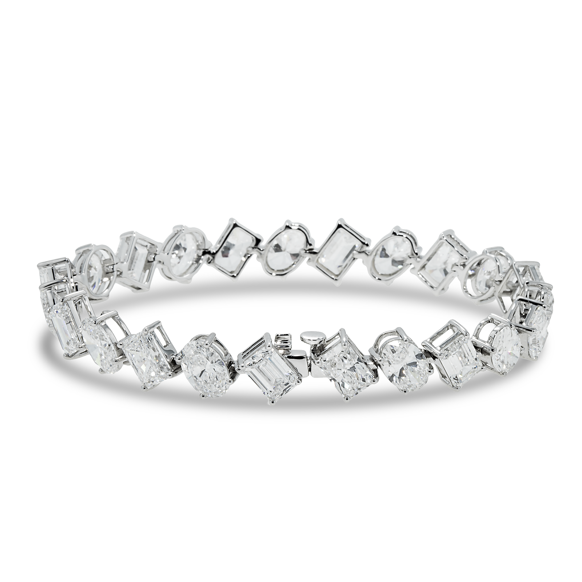 14K White Gold Oval, Emerald & Radiant Cut Diamond Bracelet 23.23ct
