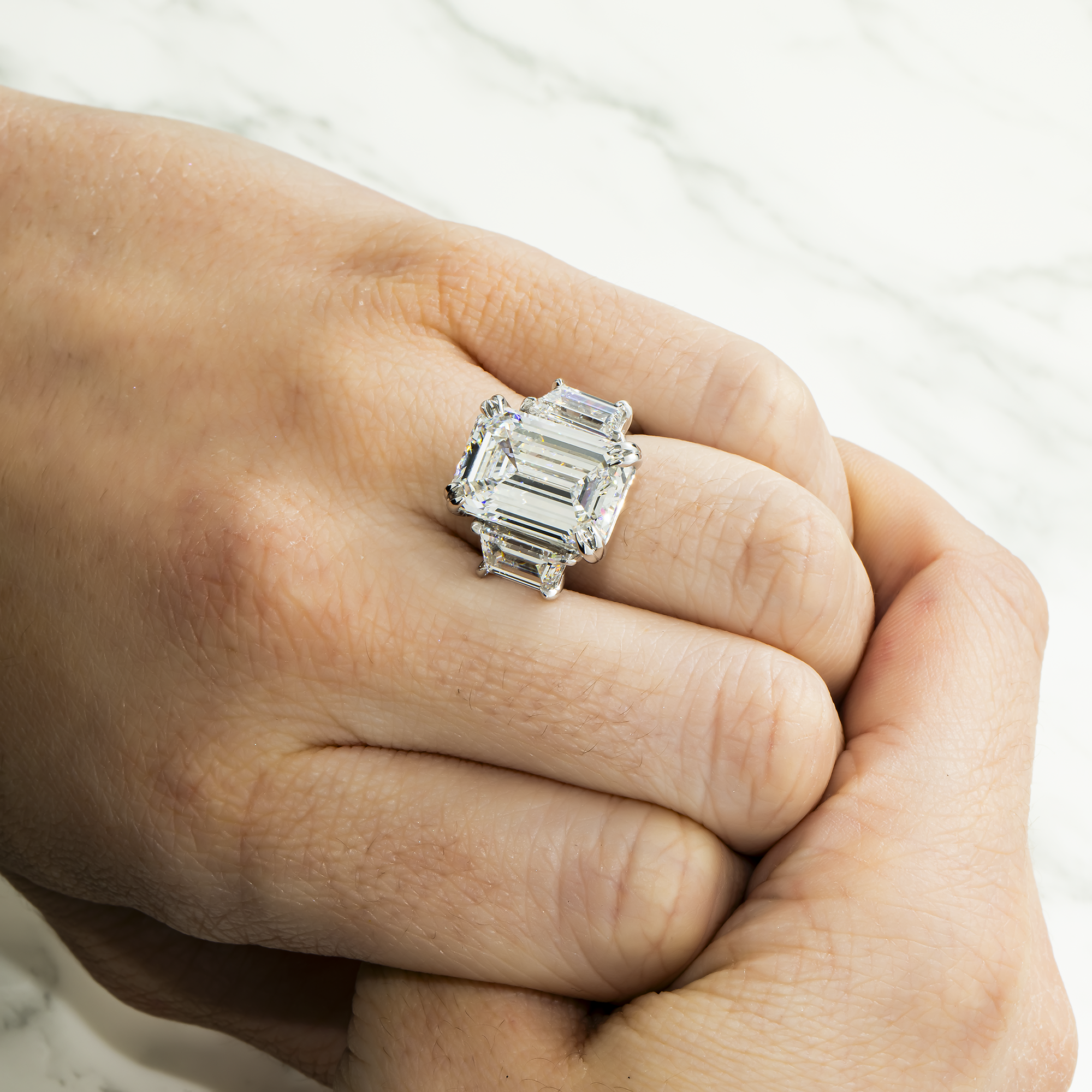 Platinum 10.53ct Emerald Cut Triple Diamond Engagement Ring 12.70ctw