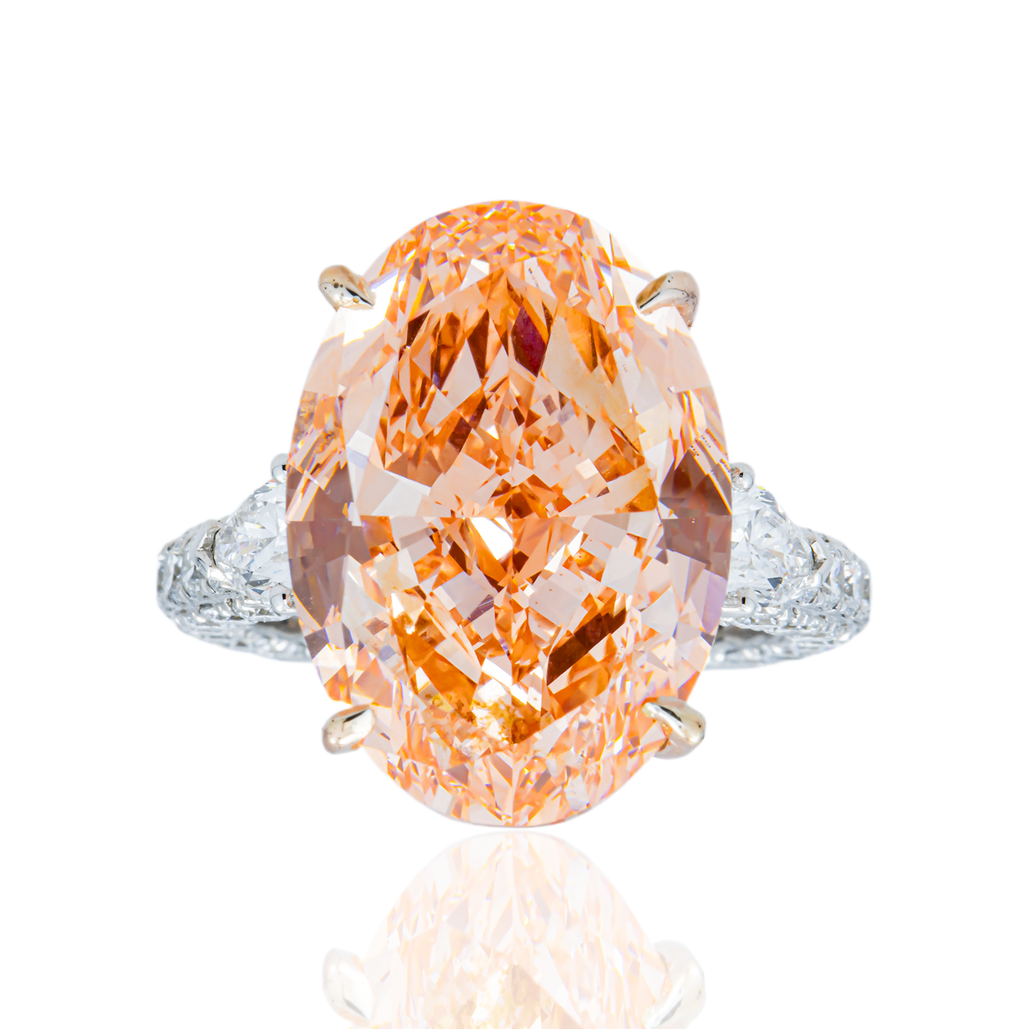 18K White Gold 16.09ct Oval Fancy Vivid Pink Diamond Ring 19.19ctw