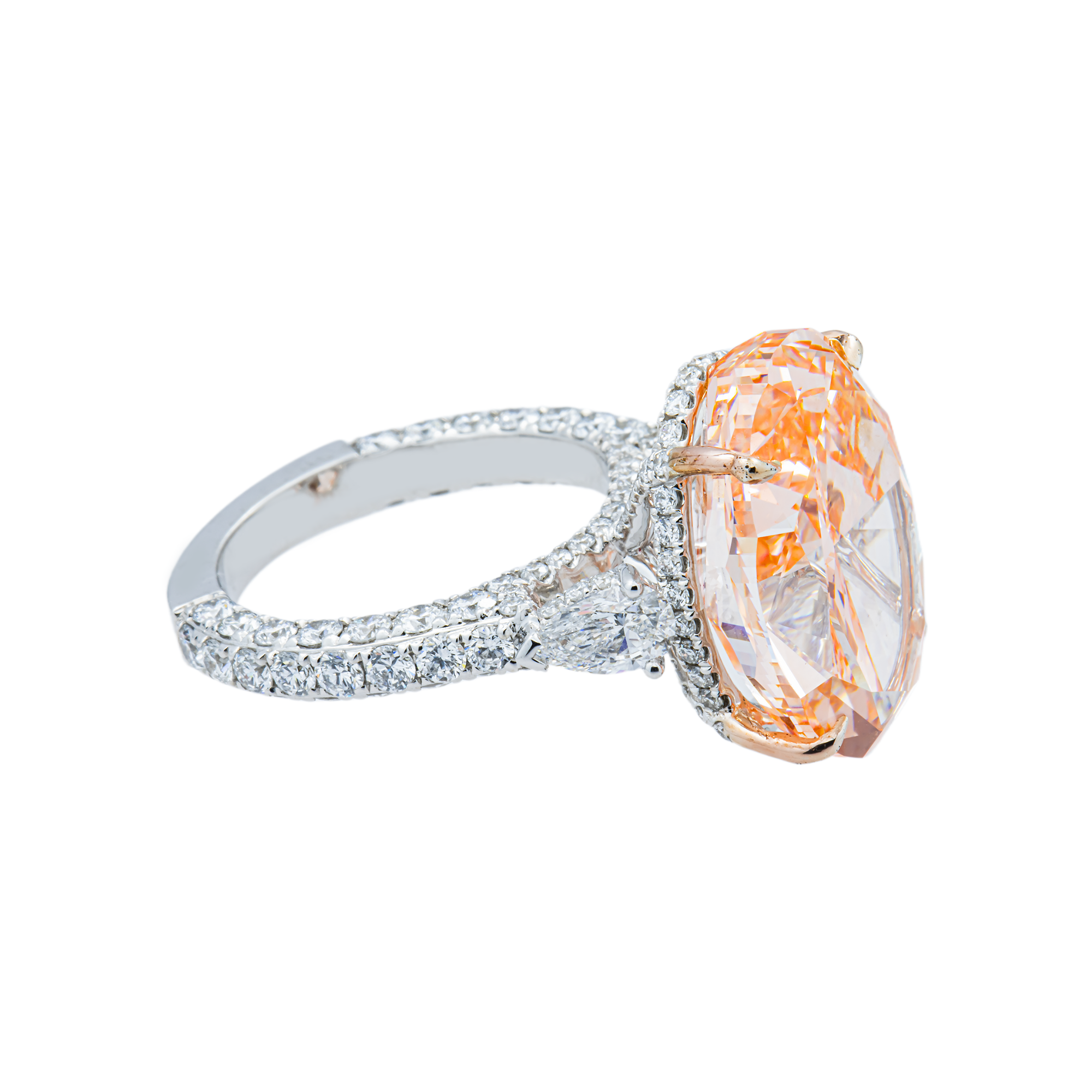18K White Gold 16.09ct Oval Fancy Vivid Pink Diamond Ring 19.19ctw