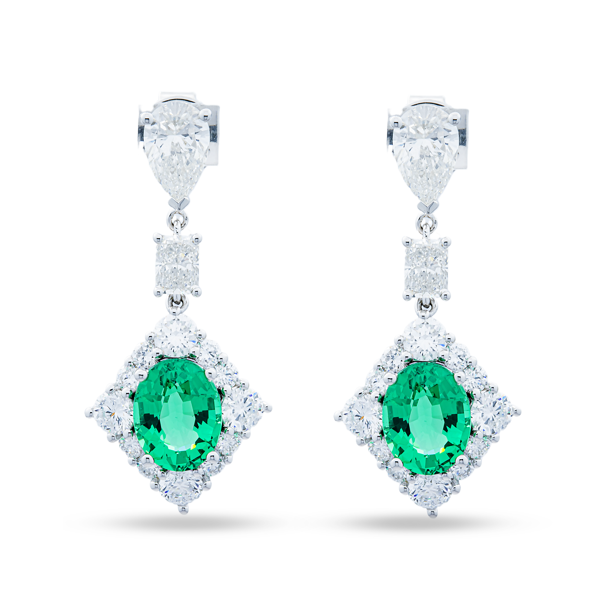 White Gold Multi Shape Emerald & Diamond Drop Earrings 7.59ctw