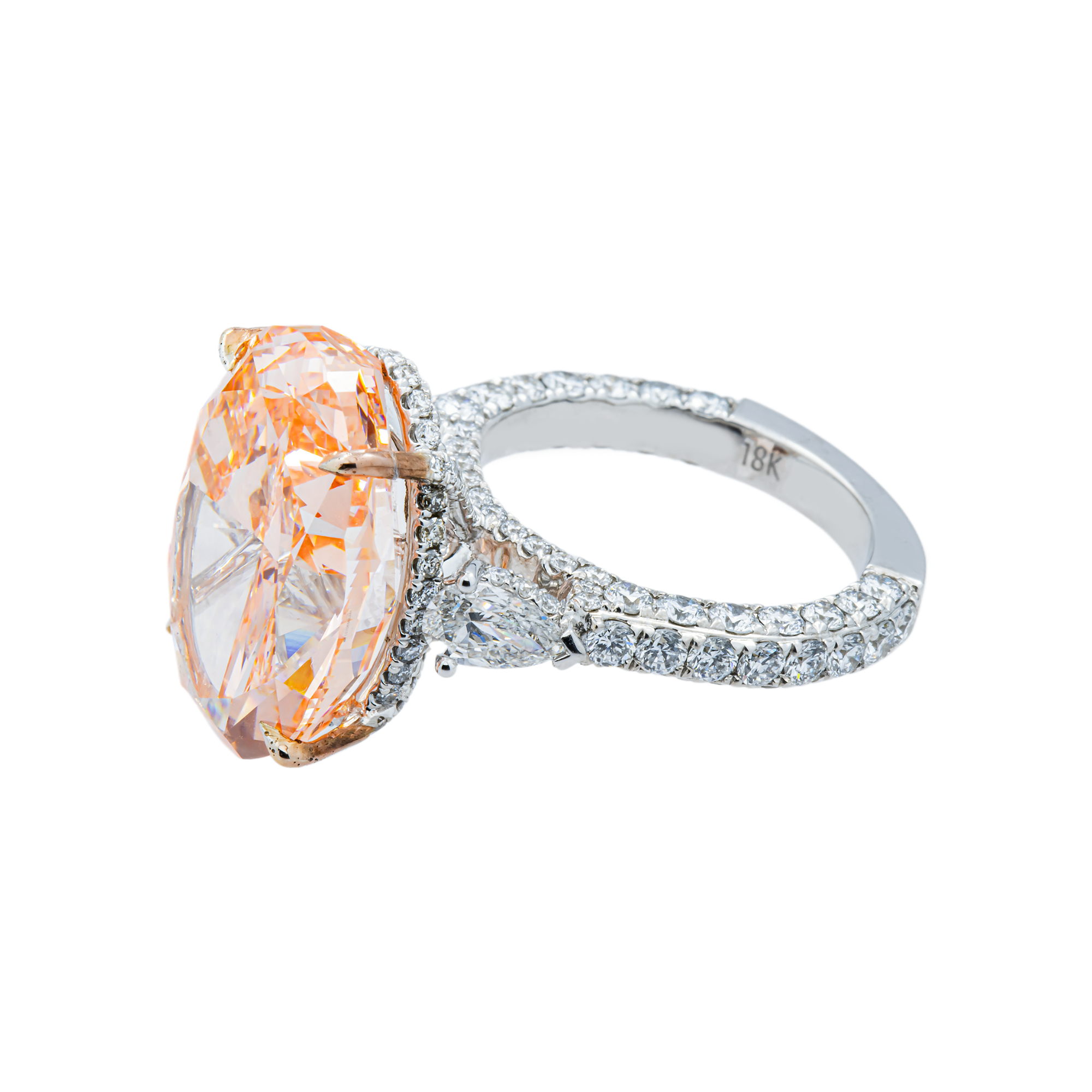 18K White Gold 16.09ct Oval Fancy Vivid Pink Diamond Ring 19.19ctw