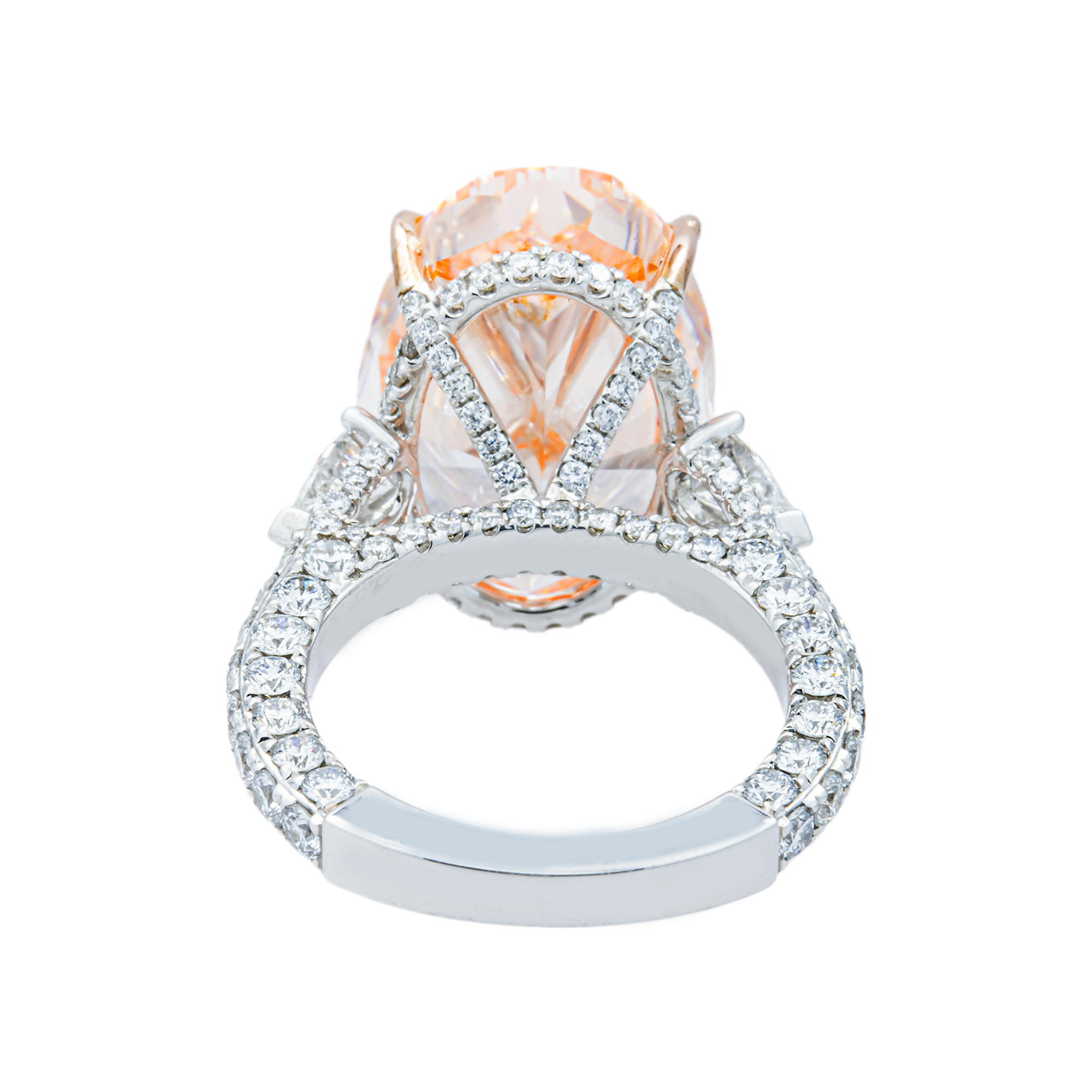 18K White Gold 16.09ct Oval Fancy Vivid Pink Diamond Ring 19.19ctw