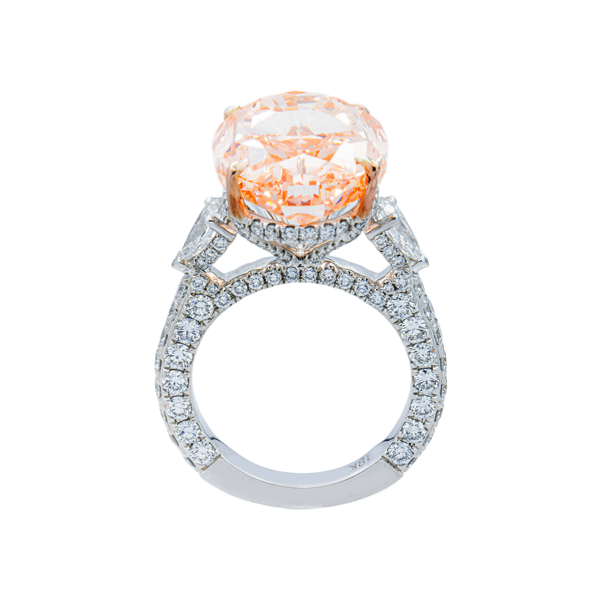 18K White Gold 16.09ct Oval Fancy Vivid Pink Diamond Ring 19.19ctw