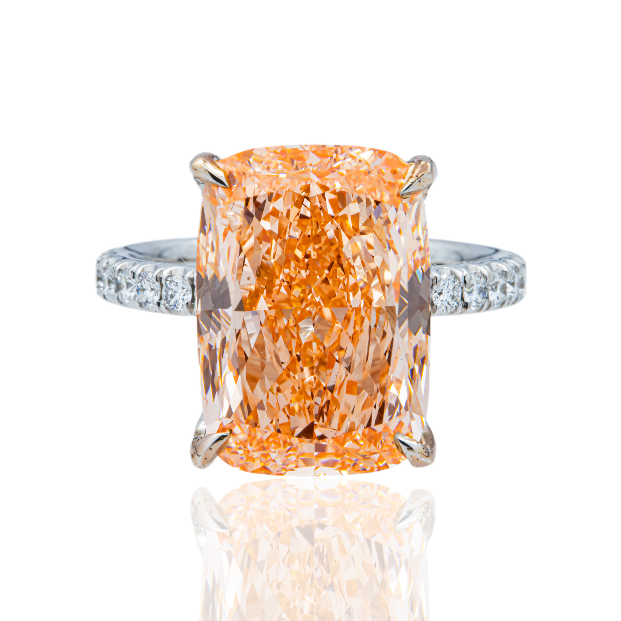 18K White Gold 10.21ct Cushion Fancy Vivid Pink Diamond Ring 10.93ctw