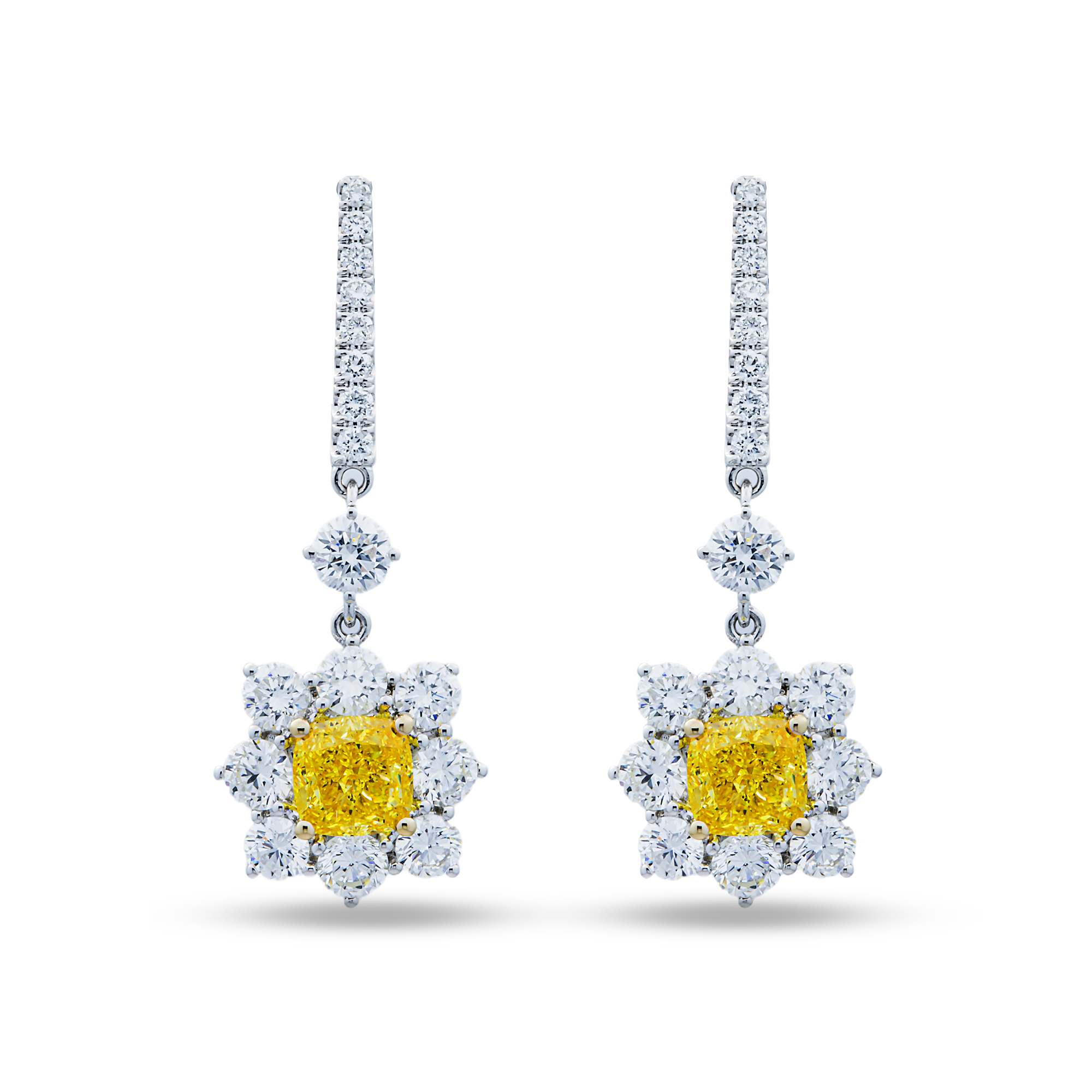 White Gold Fancy Yellow & White Diamond Drop Earrings 4.55ctw