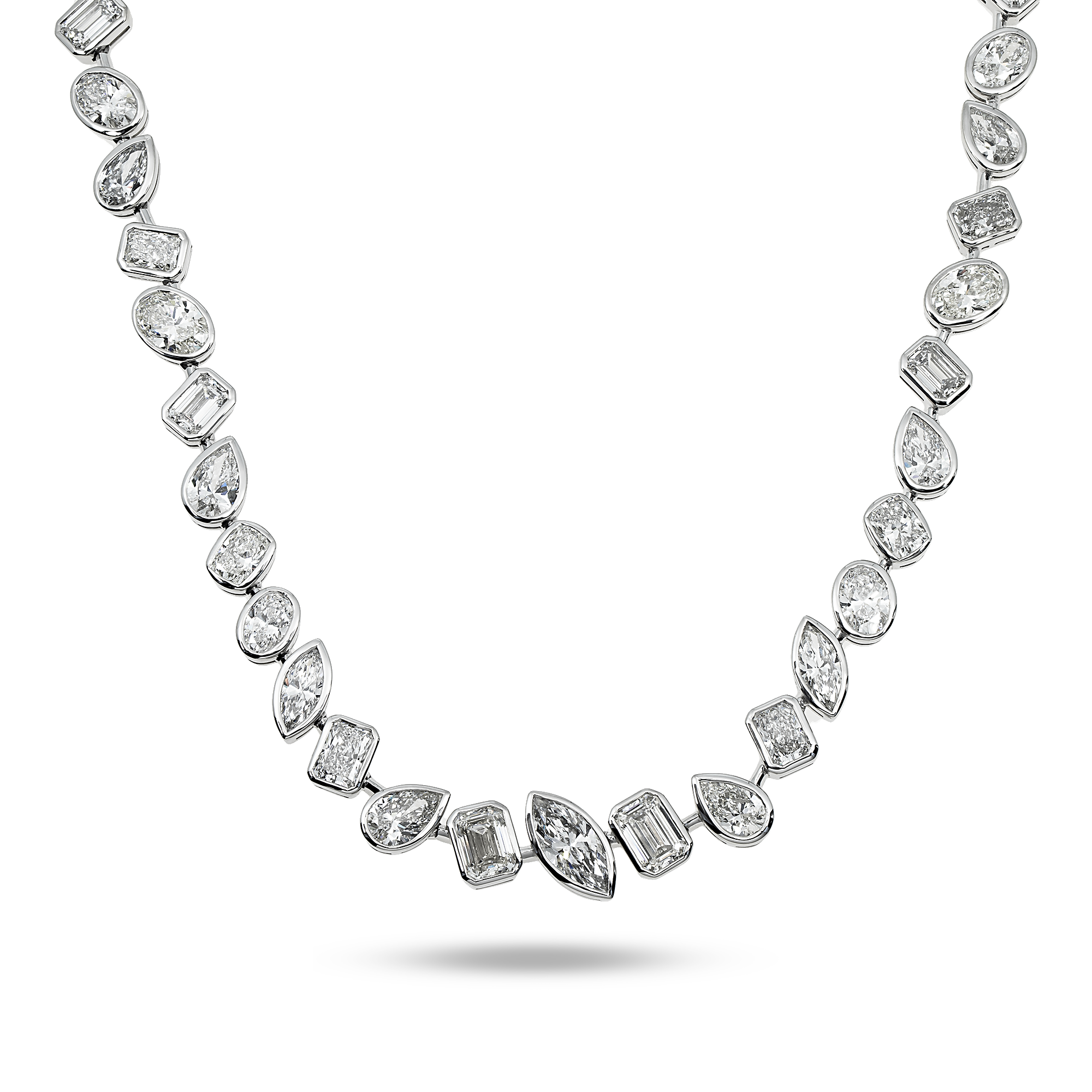 Platinum Bezel Set Multi Cut Diamond Satellite Chain 58.91ct