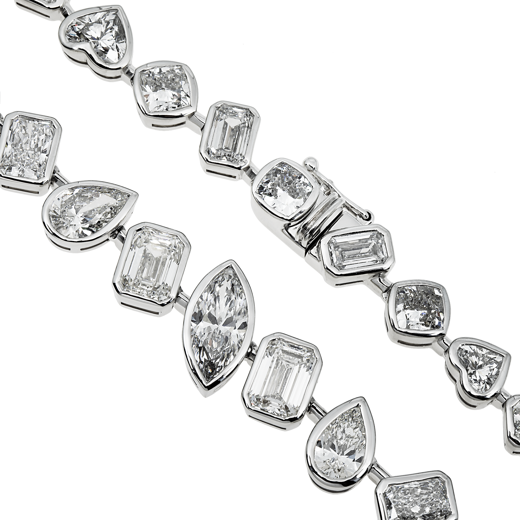 Platinum Bezel Set Multi Cut Diamond Satellite Chain 58.91ct
