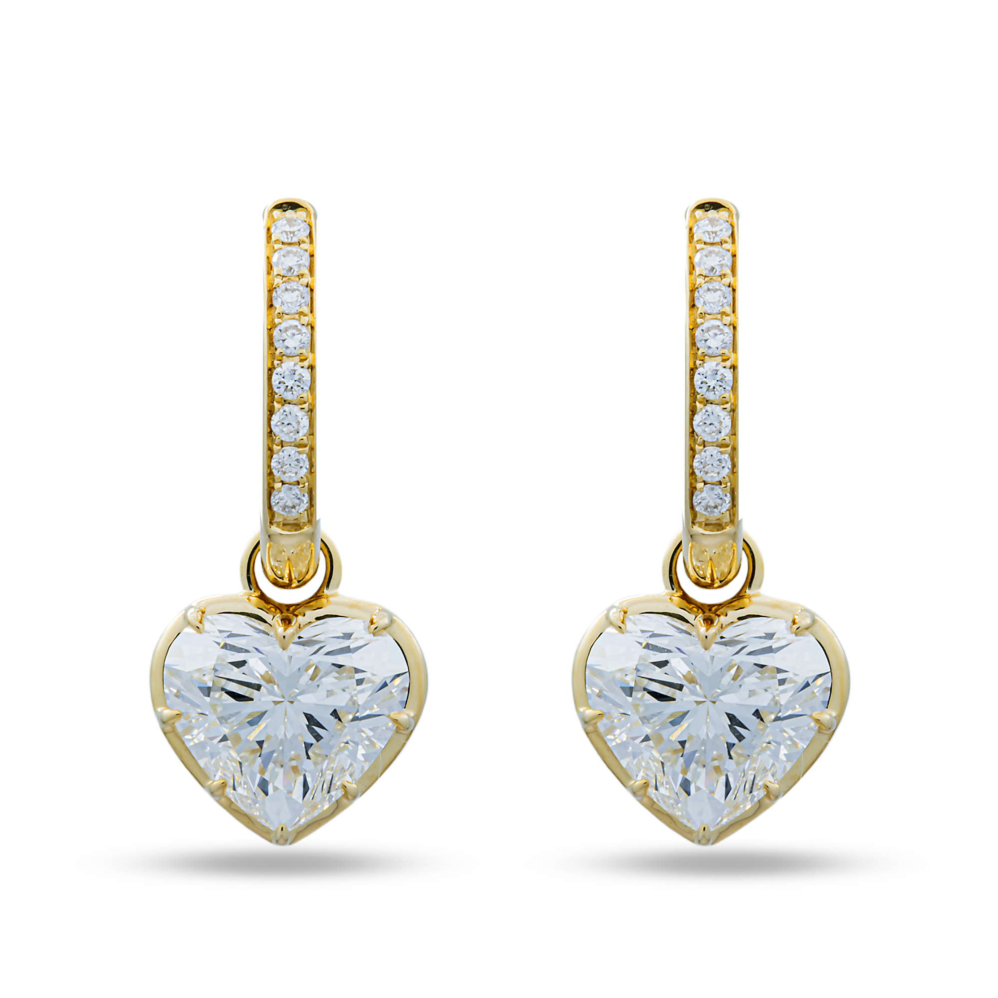 Yellow Gold Heart & Diamond Hoop Earrings 4.34ctw