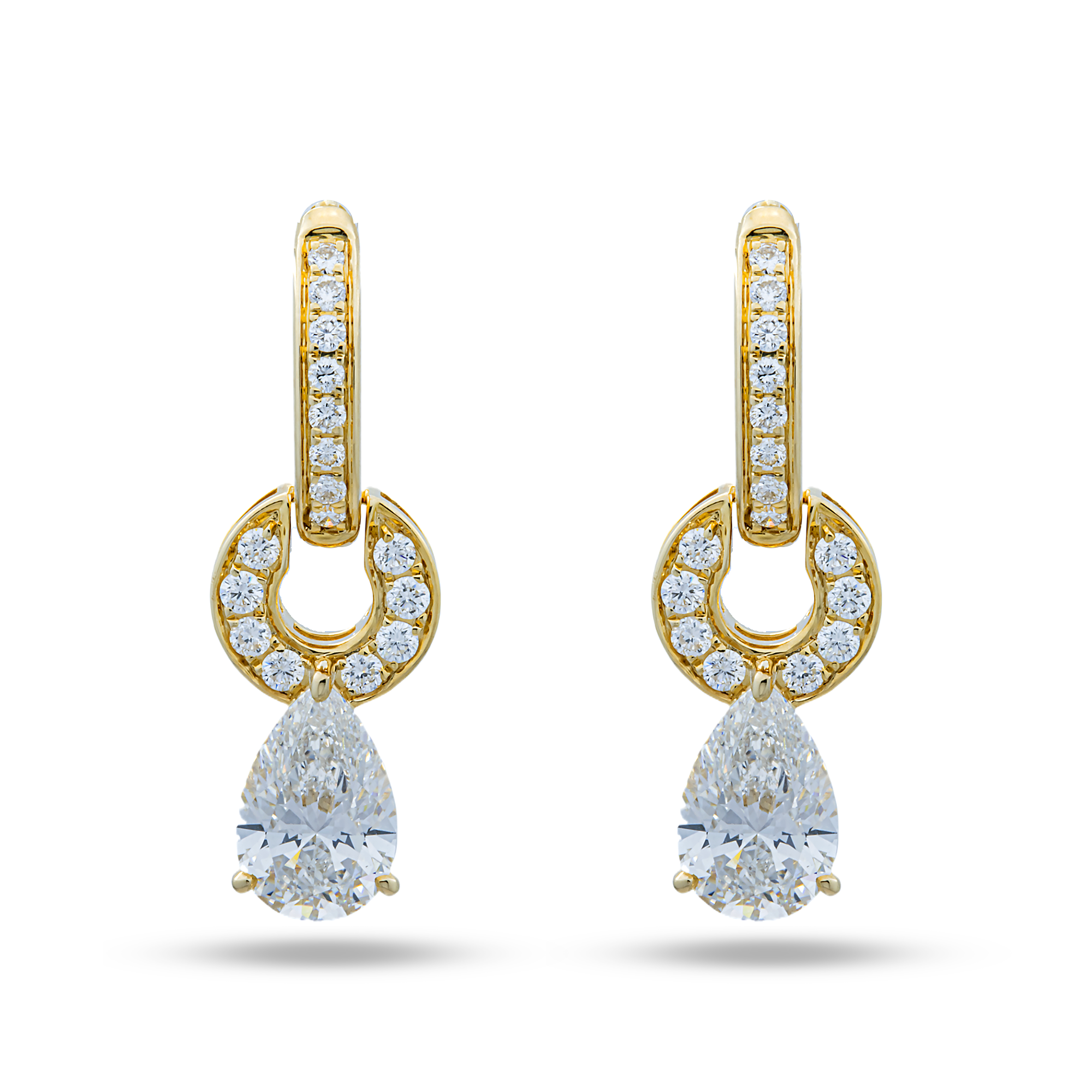 Yellow Gold Pear & Round Diamond Drop Earrings 3.75ctw