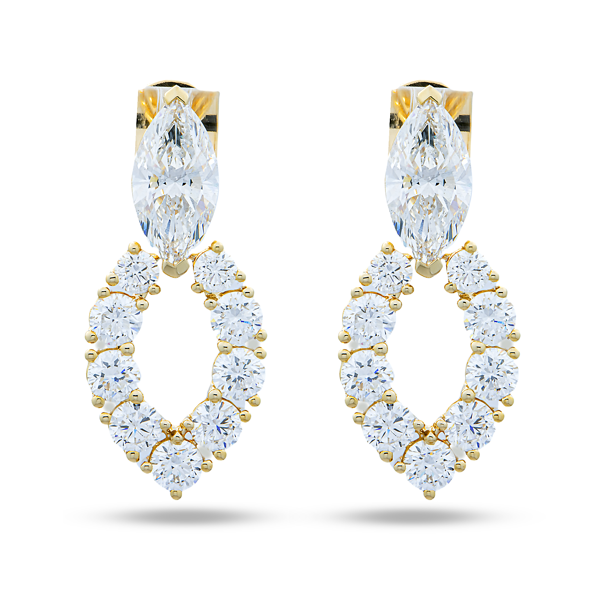 Yellow Gold Marquise & Round Diamond Drop Earrings 6.14ctw