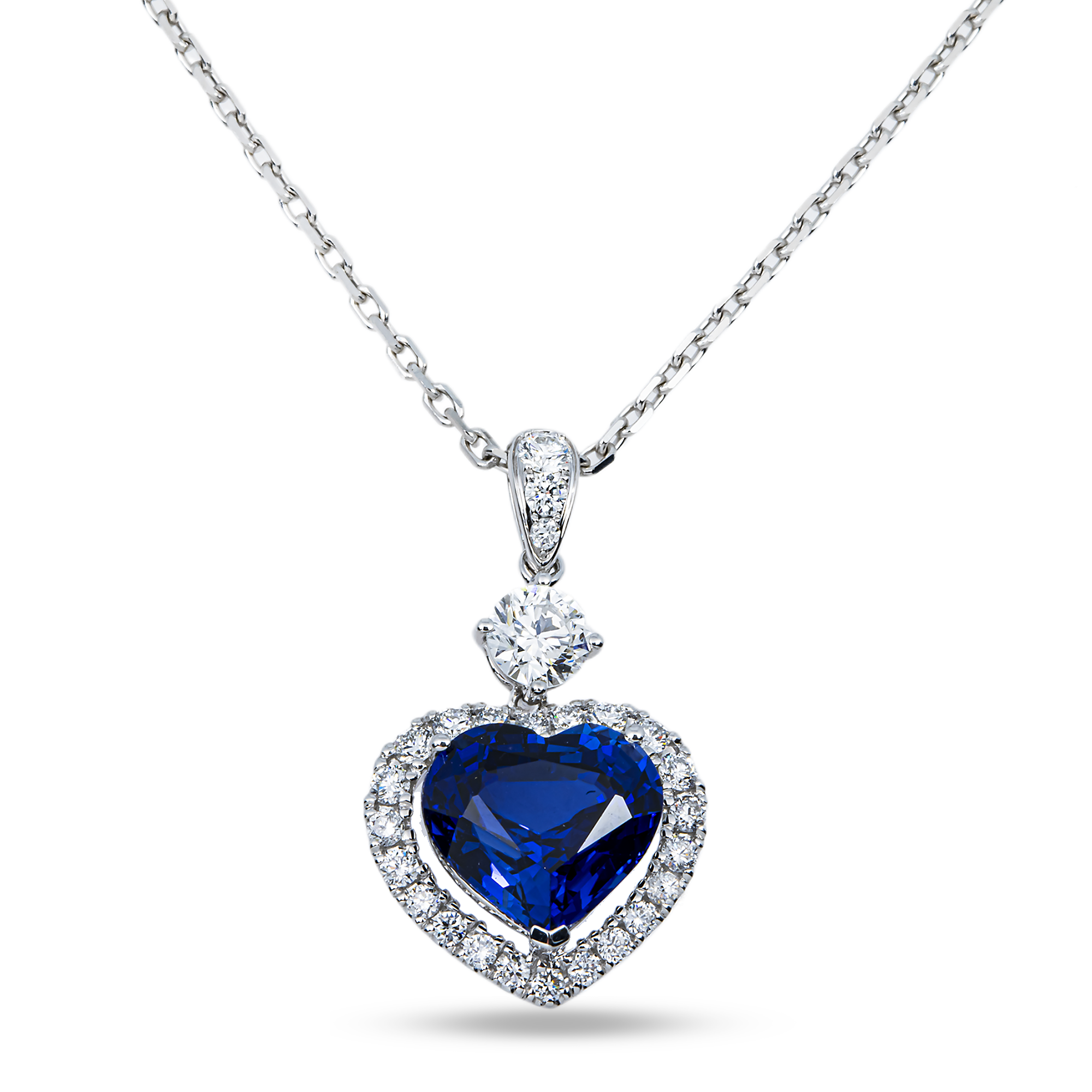 2 Piece Bundle Deal - White Gold Heart Sapphire & Diamond Necklace & Ring Set