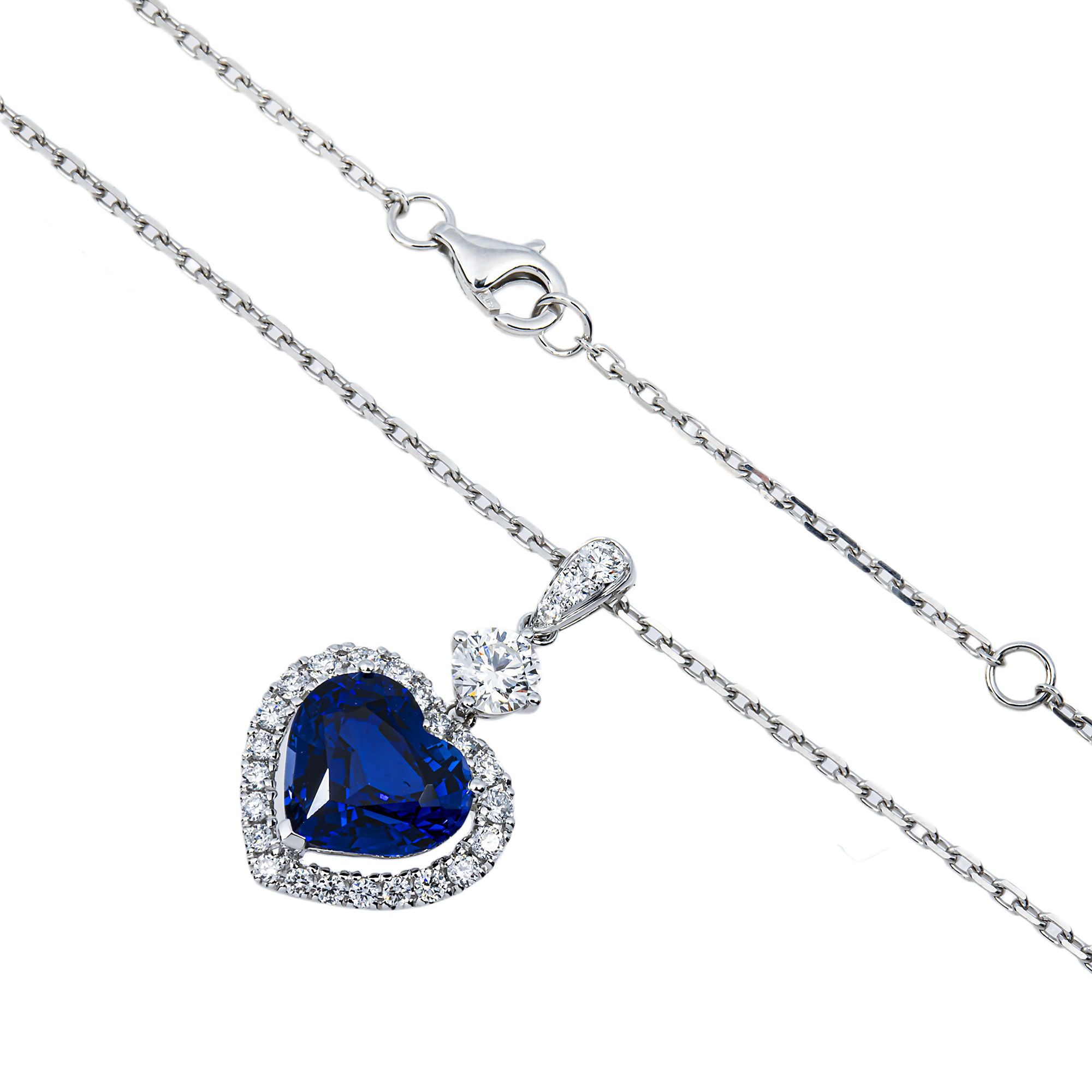 Heart of the Sea - White Gold Heart Sapphire Gemstone & Diamond Necklace 4.71ctw