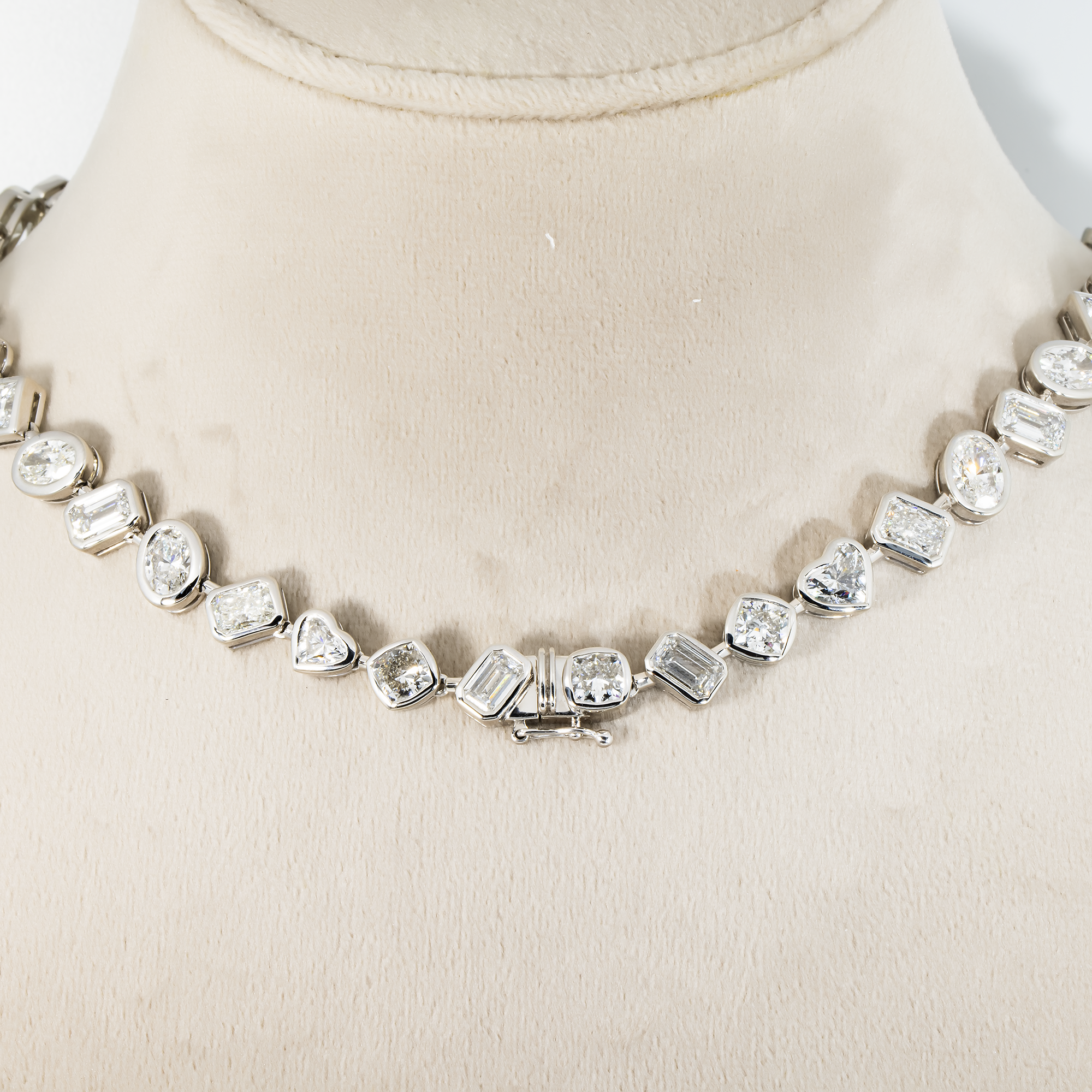 Platinum Bezel Set Multi Cut Diamond Satellite Chain 58.91ct
