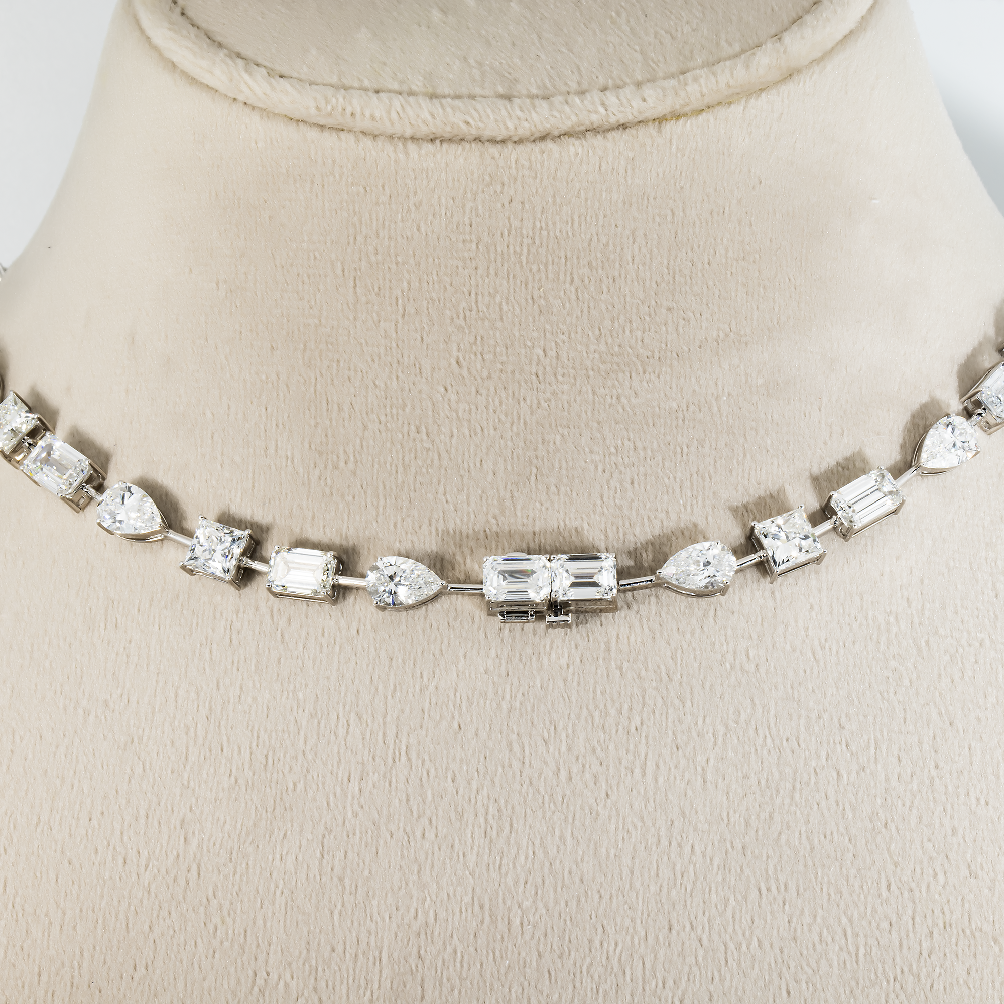 18K White Gold Multi Cut White & Fancy Vivid Pink Diamond Double Drop Necklace