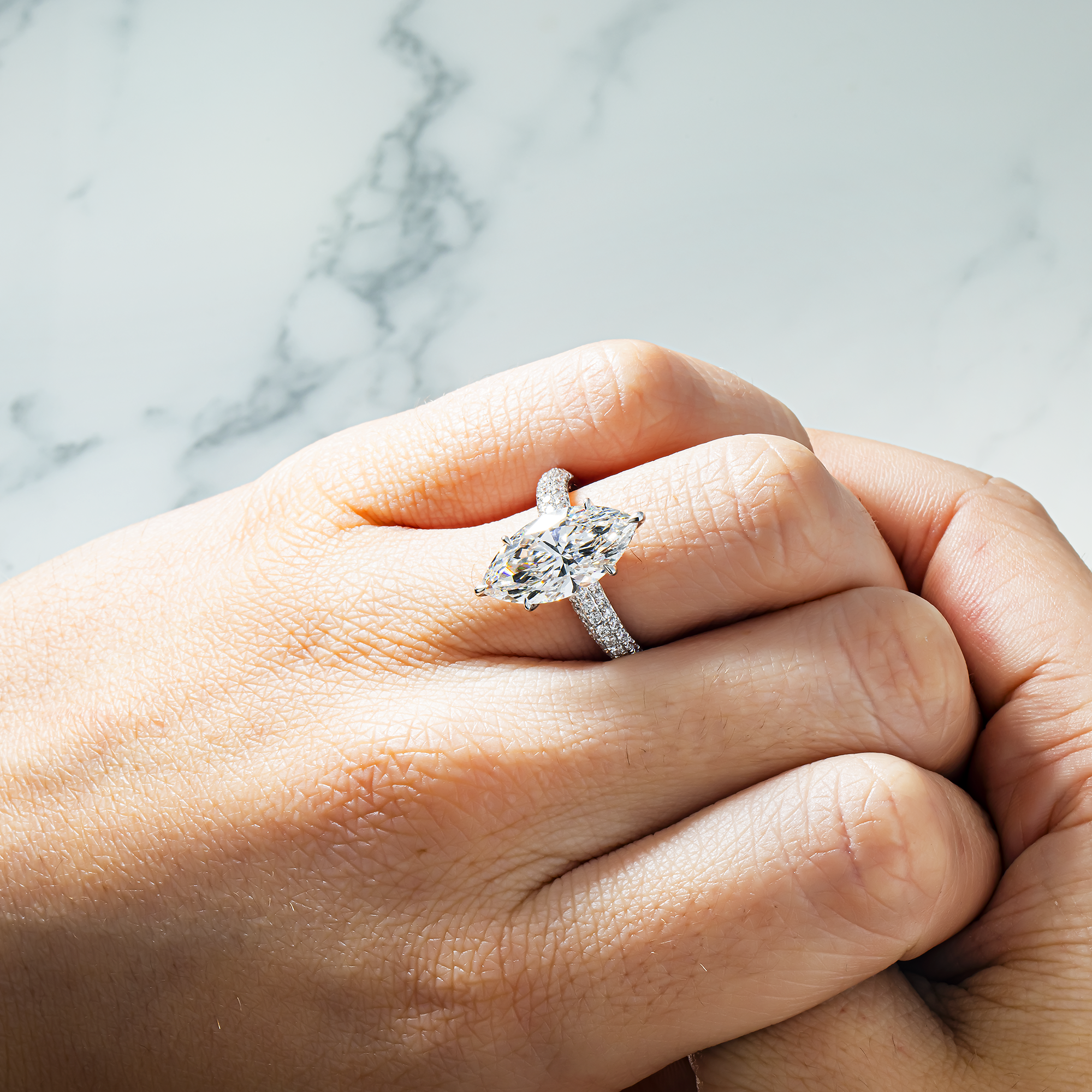 18K White Gold 4.43ct Marquise Diamond Engagement Ring 4.95ctw