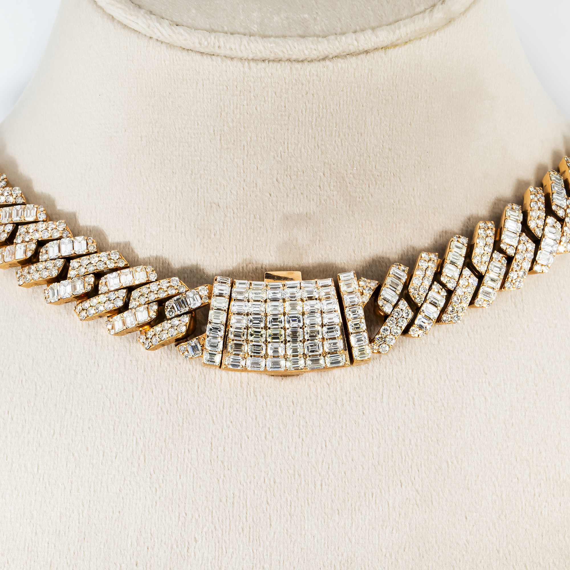 14K Rose Gold 15mm Emerald & Round Diamond Cuban Link Chain