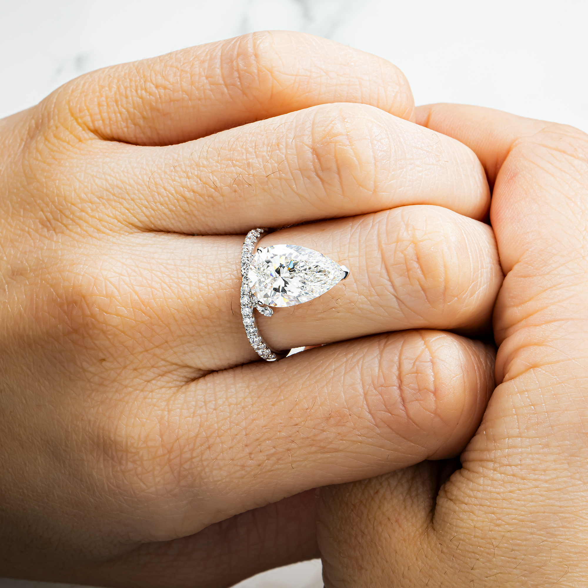 18K White Gold 4.39ct Pear Diamond Engagement Ring 4.81ctw