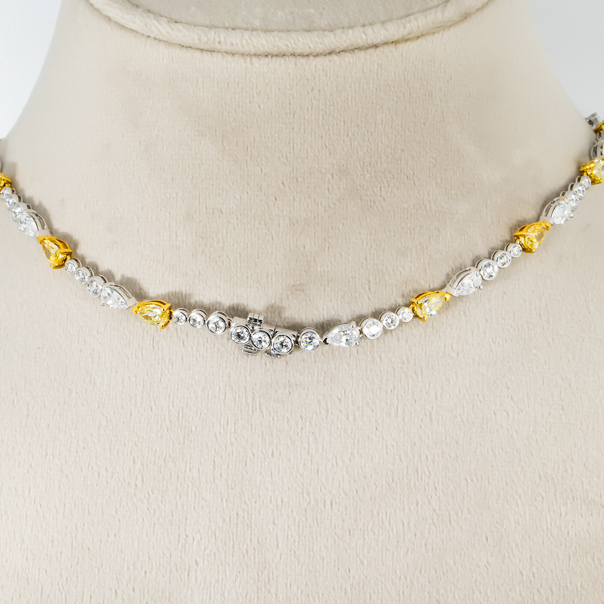 14K White Gold White & Fancy Yellow Diamond Drop Necklace 19.96ct