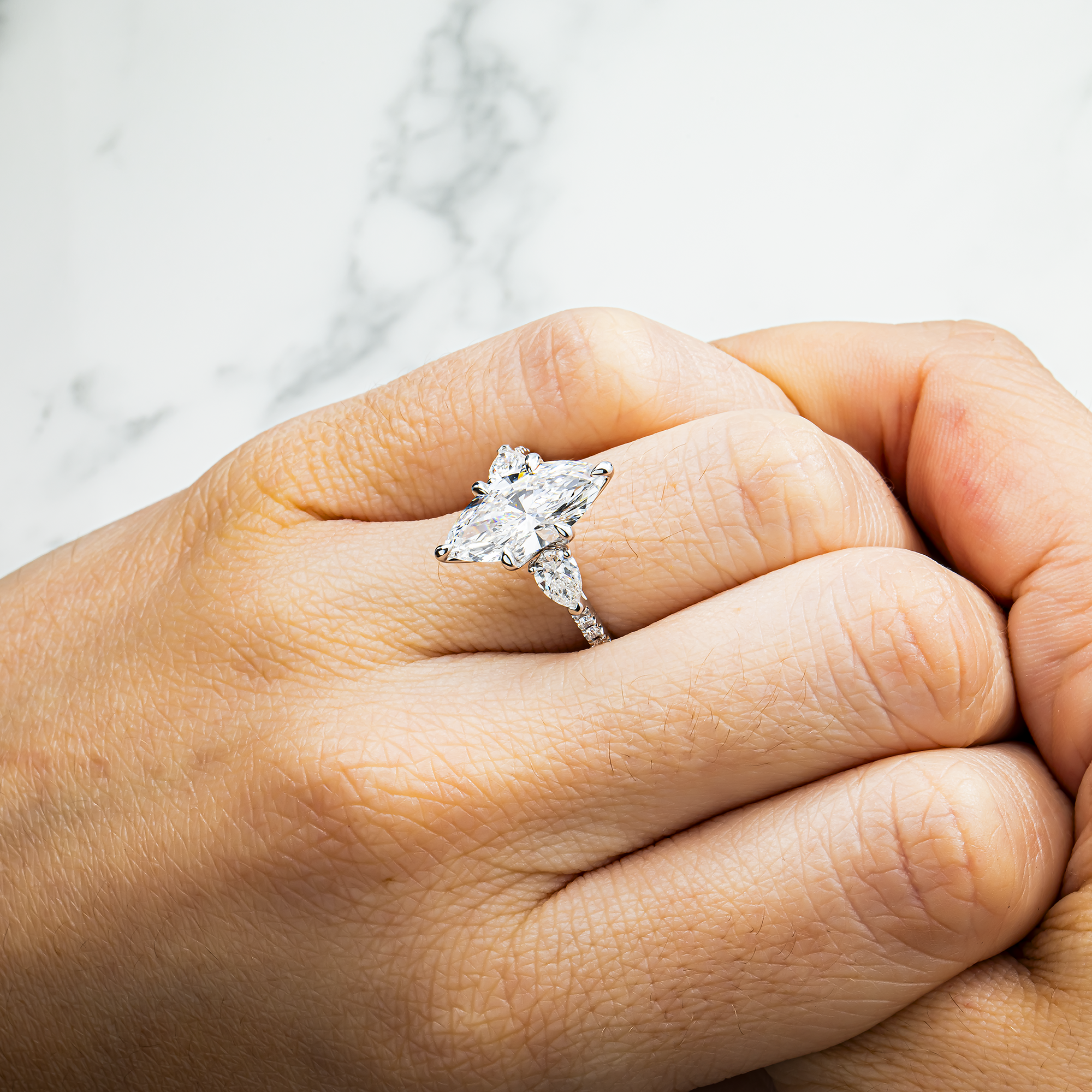 18K White Gold 2.92ct Marquise Diamond Engagement Ring 3.79ctw