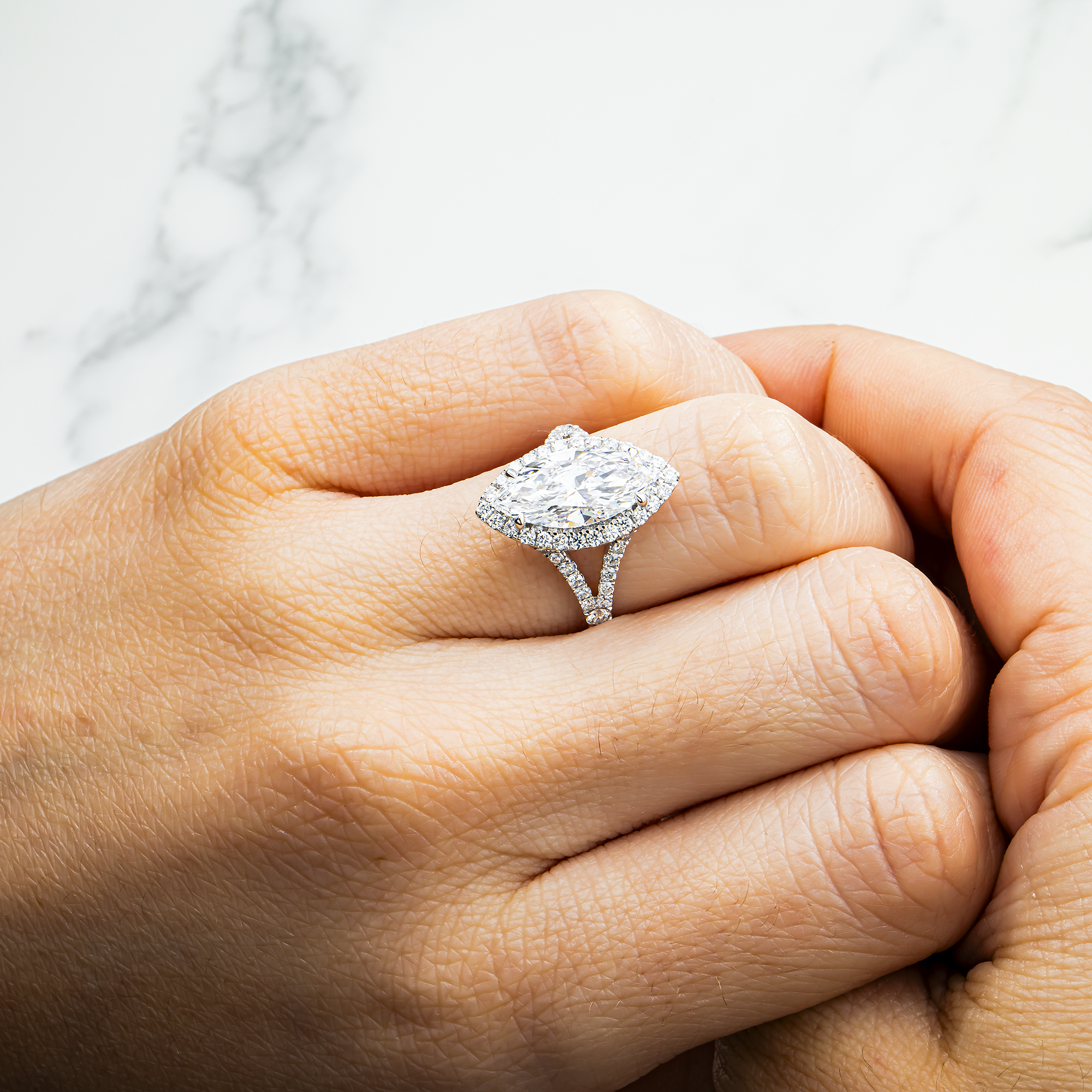18K White Gold 2.77ct Marquise Diamond Engagement Ring 3.52ctw