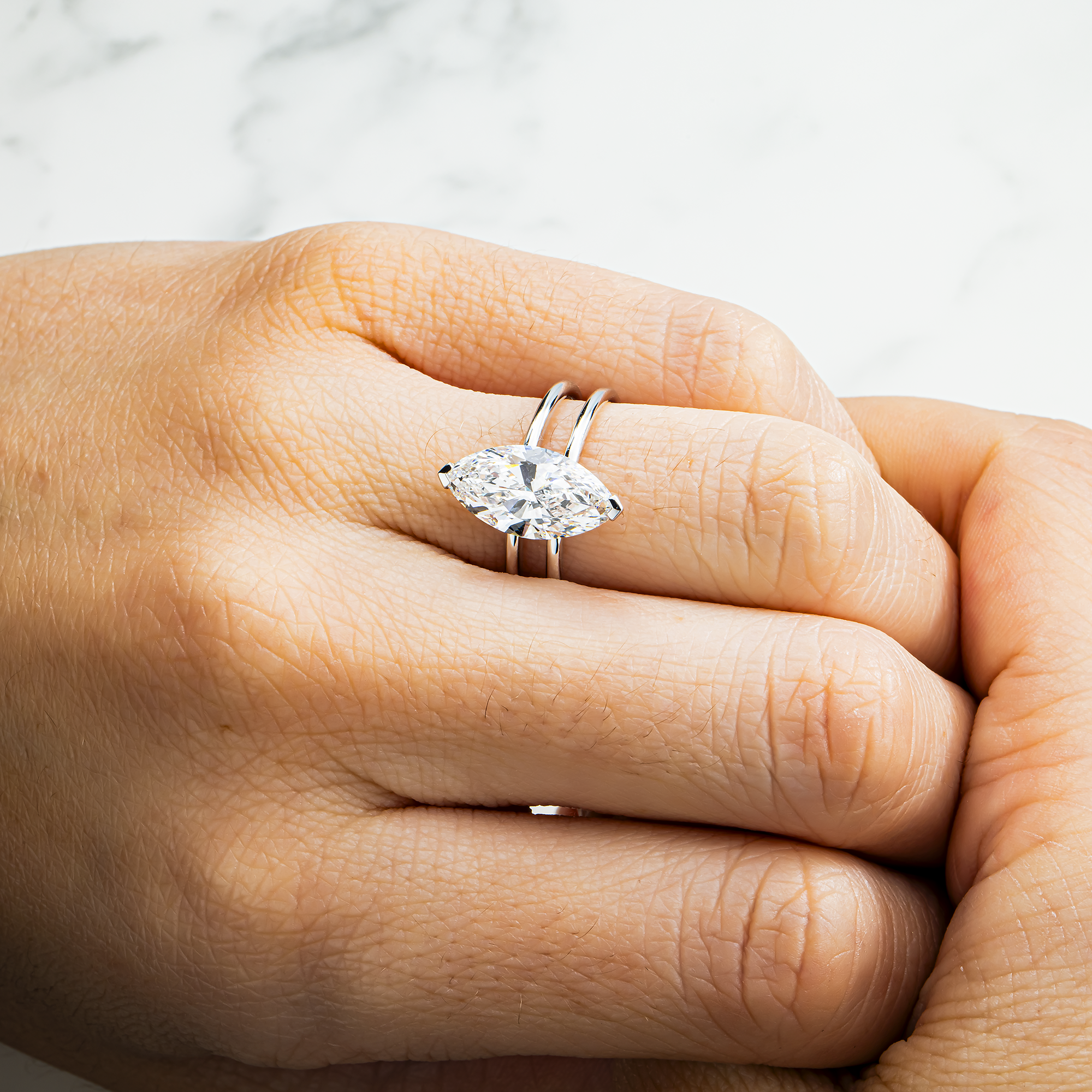 18K White Gold 2.79ct Marquise Diamond Engagement Ring 3.0ctw